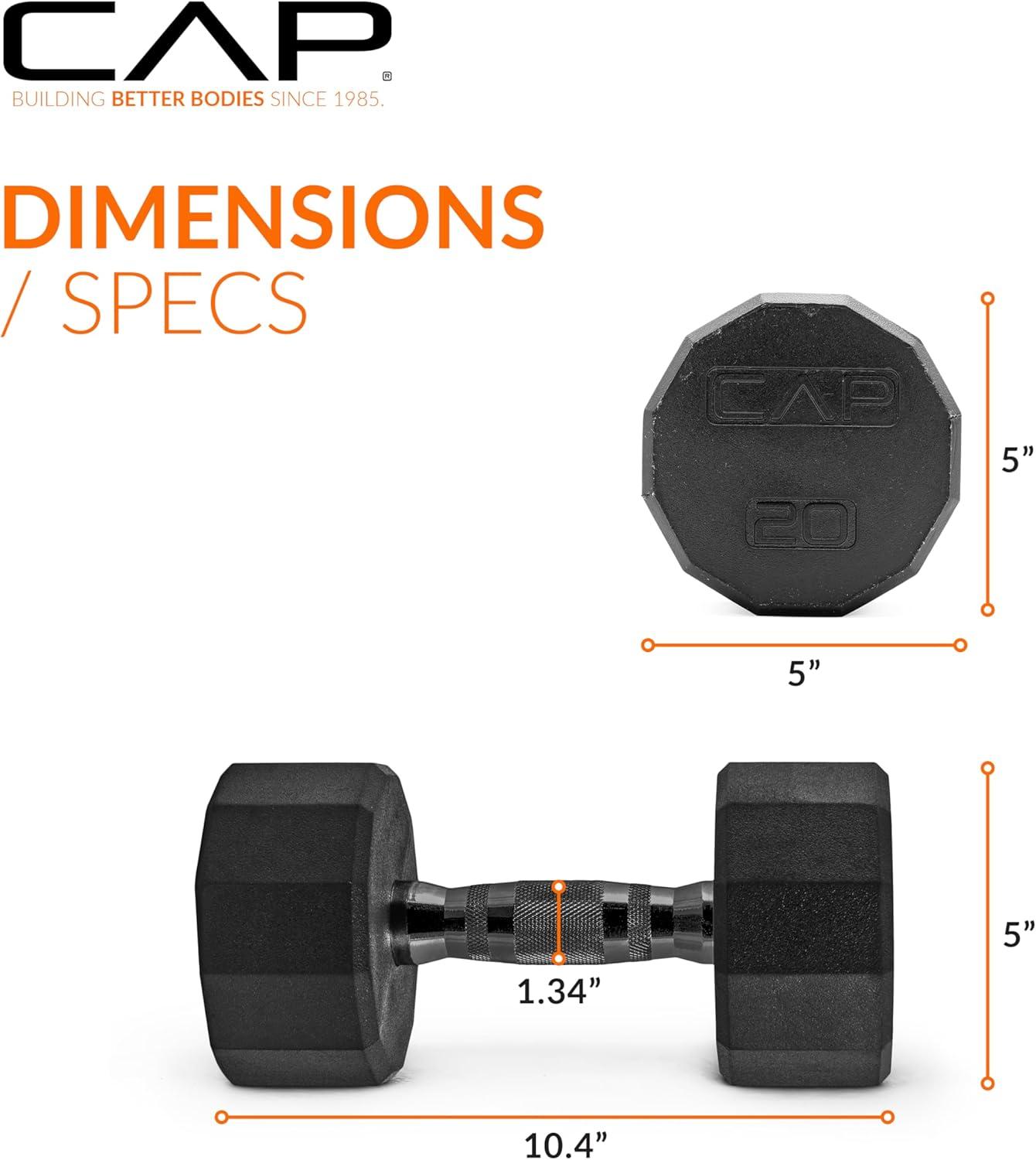 imageCAP Barbell Coated Hex Dumbbell Weight  Multiple Options12Sided  Black Handle