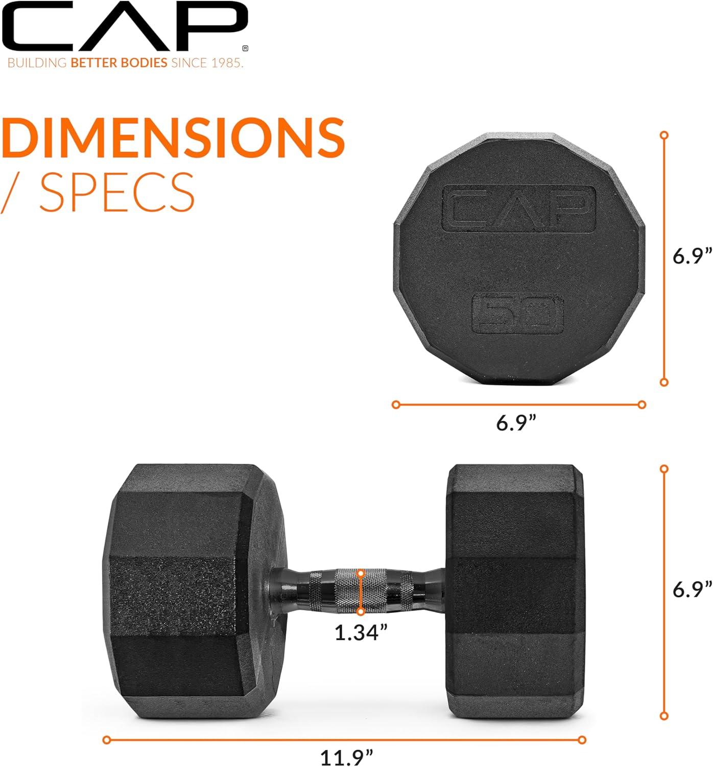 imageCAP Barbell Coated Hex Dumbbell Weight  Multiple Options12Sided  Black Handle