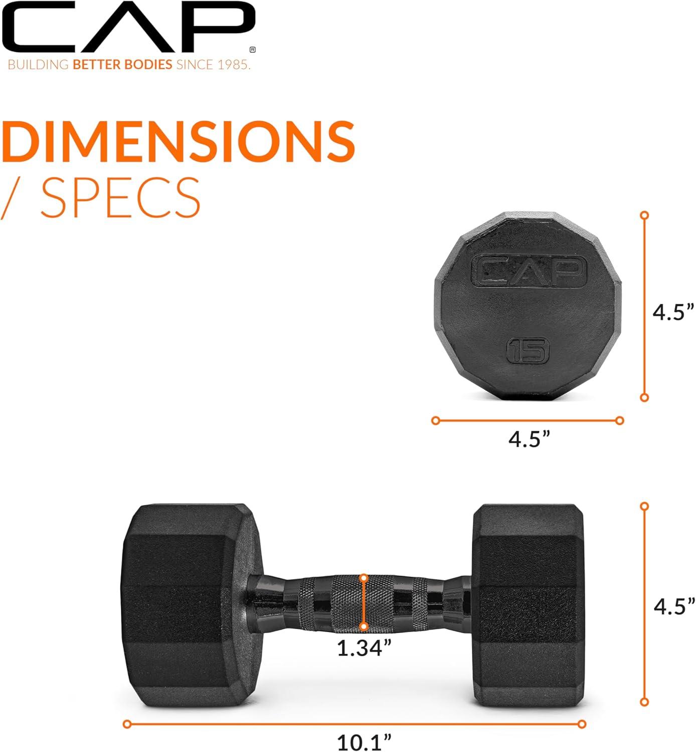 imageCAP Barbell Coated Hex Dumbbell Weight  Multiple Options12Sided  Black Handle