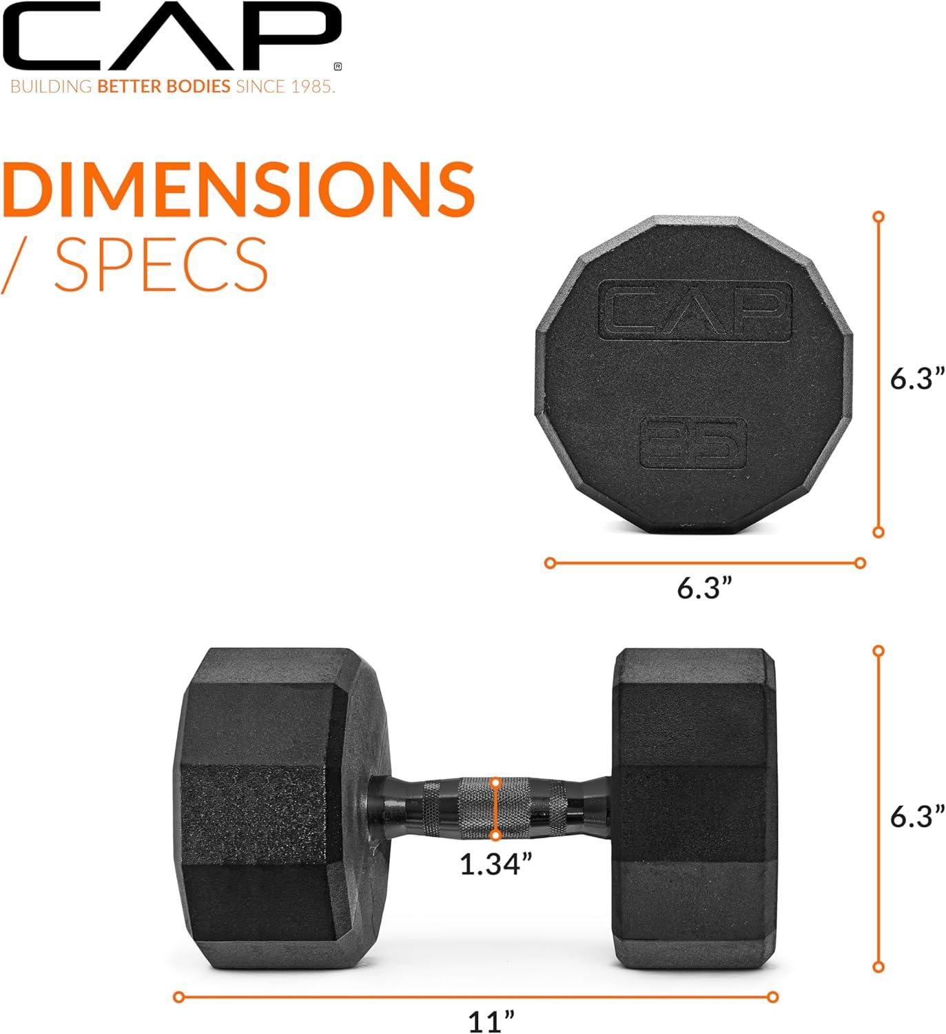imageCAP Barbell Coated Hex Dumbbell Weight  Multiple Options12Sided  Black Handle