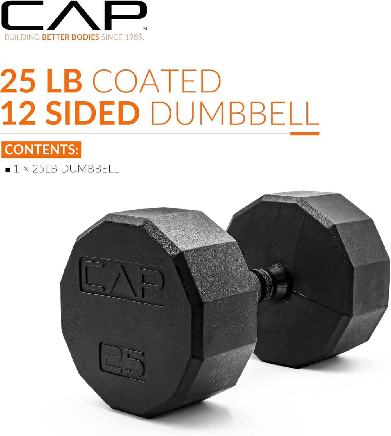 imageCAP Barbell Coated Hex Dumbbell Weight  Multiple Options12Sided  Black Handle