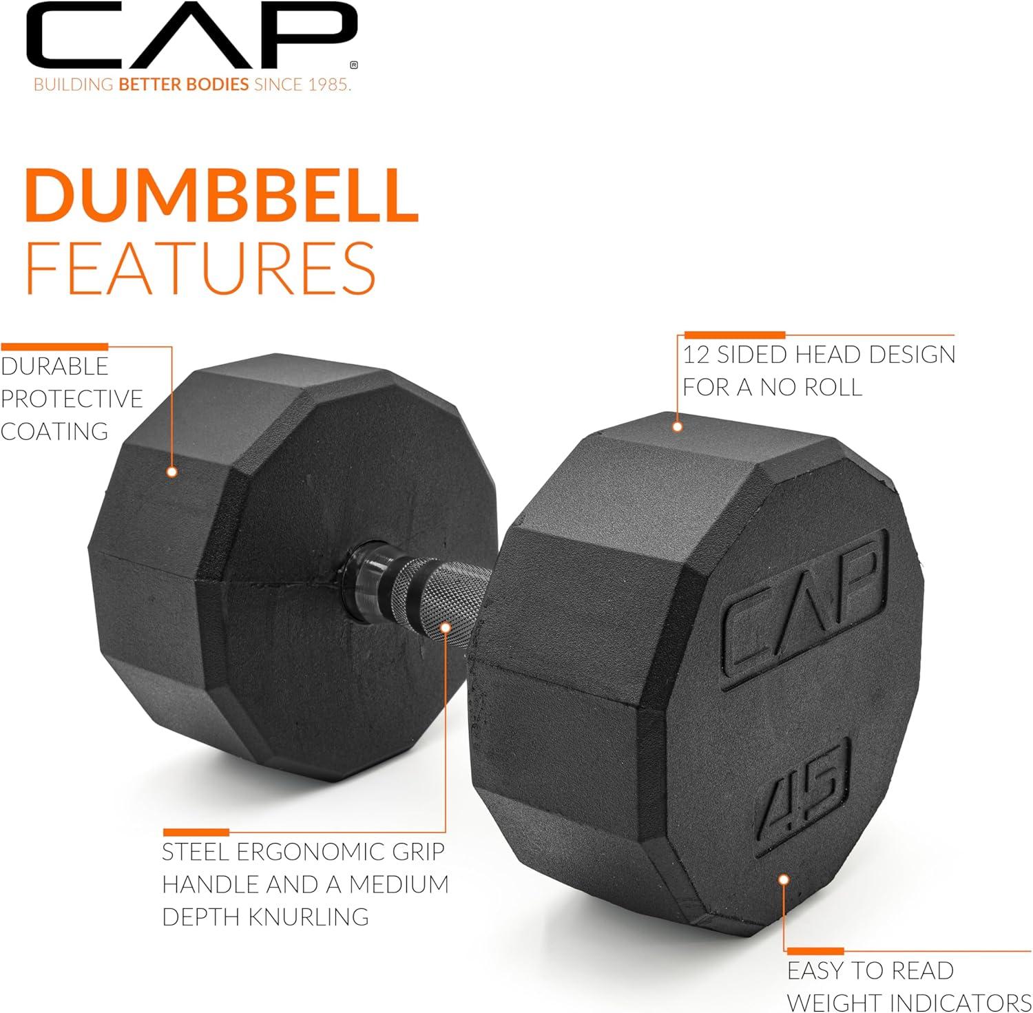 imageCAP Barbell Coated Hex Dumbbell Weight  Multiple Options12Sided  Black Handle