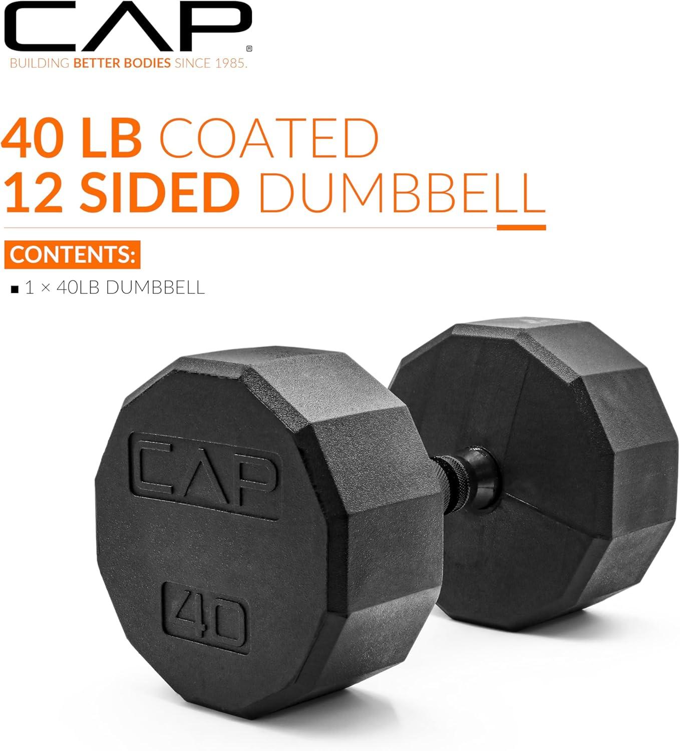 imageCAP Barbell Coated Hex Dumbbell Weight  Multiple Options12Sided  Black Handle
