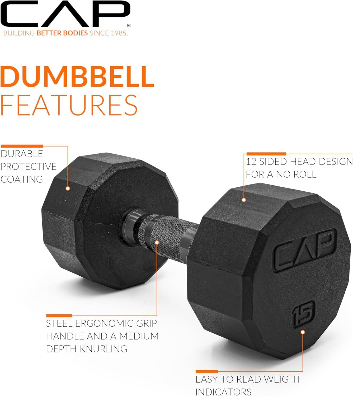 imageCAP Barbell Coated Hex Dumbbell Weight  Multiple Options12Sided  Black Handle