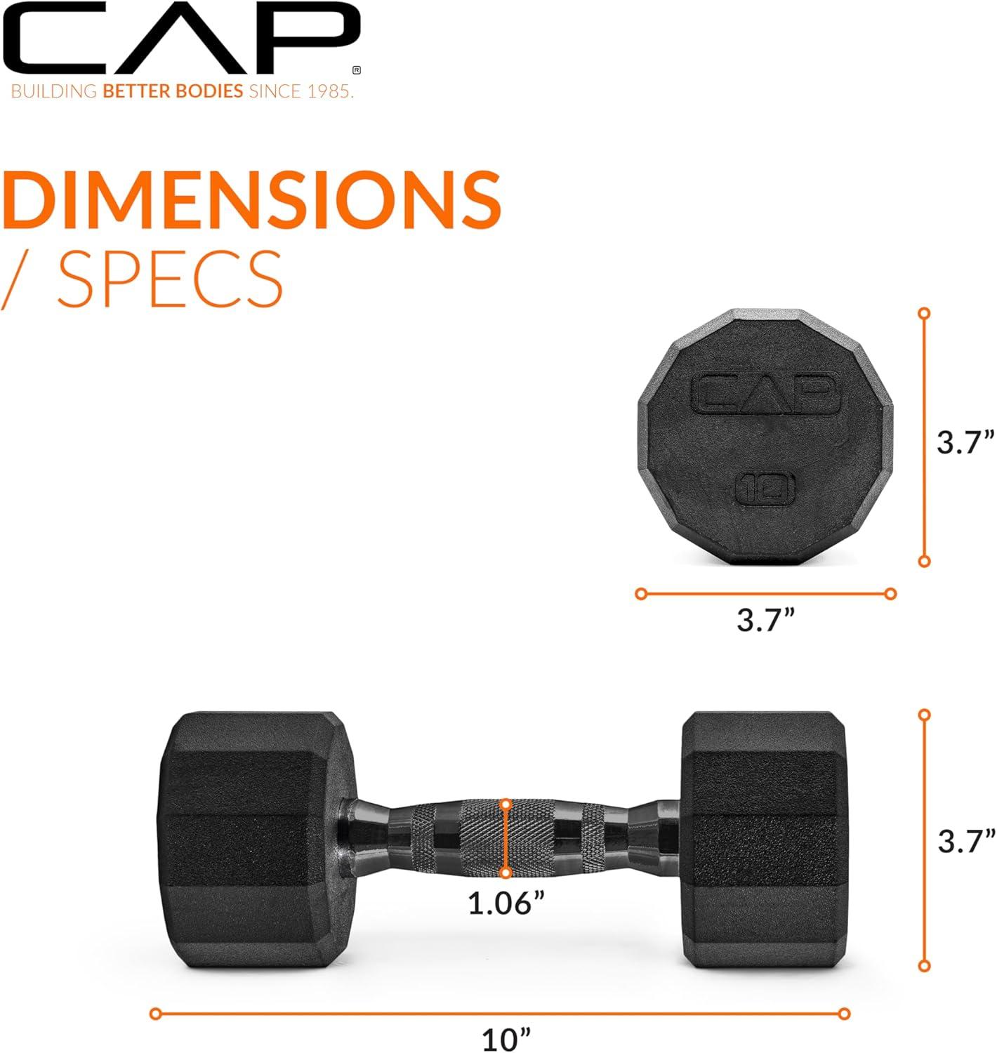 imageCAP Barbell Coated Hex Dumbbell Weight  Multiple Options12Sided  Black Handle