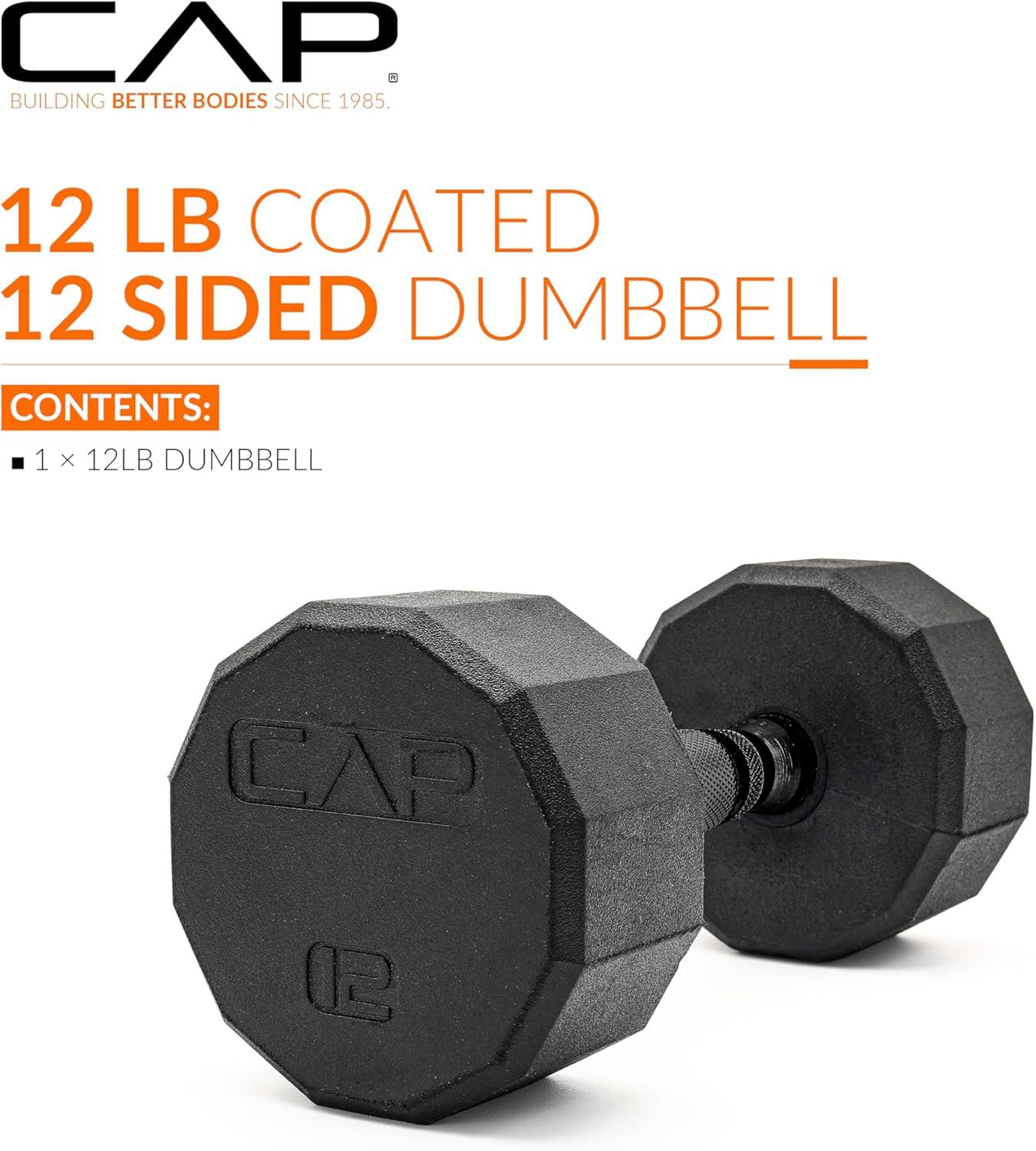 imageCAP Barbell Coated Hex Dumbbell Weight  Multiple Options12Sided  Black Handle