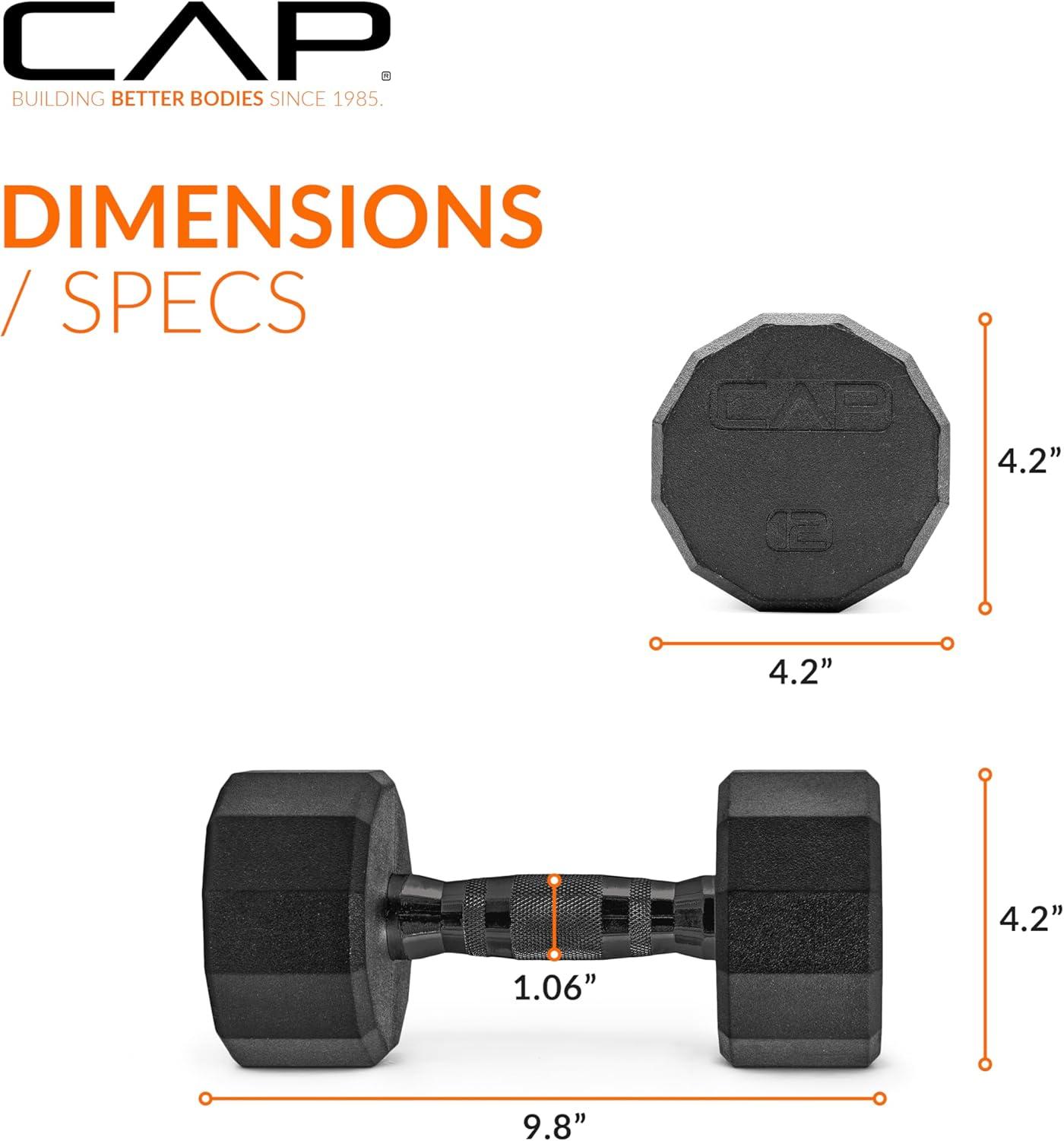 imageCAP Barbell Coated Hex Dumbbell Weight  Multiple Options12Sided  Black Handle