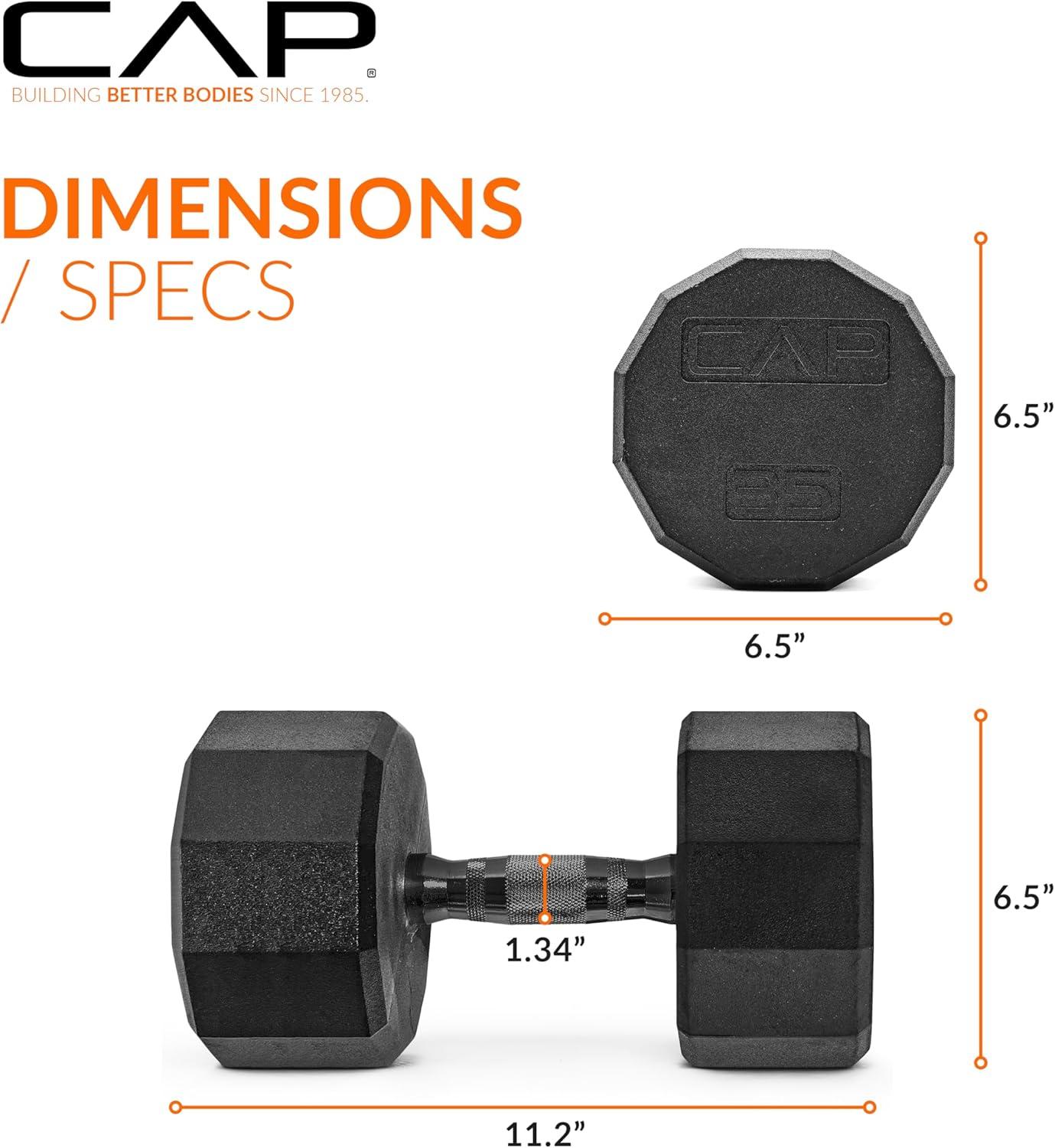 imageCAP Barbell Coated Hex Dumbbell Weight  Multiple Options12Sided  Black Handle
