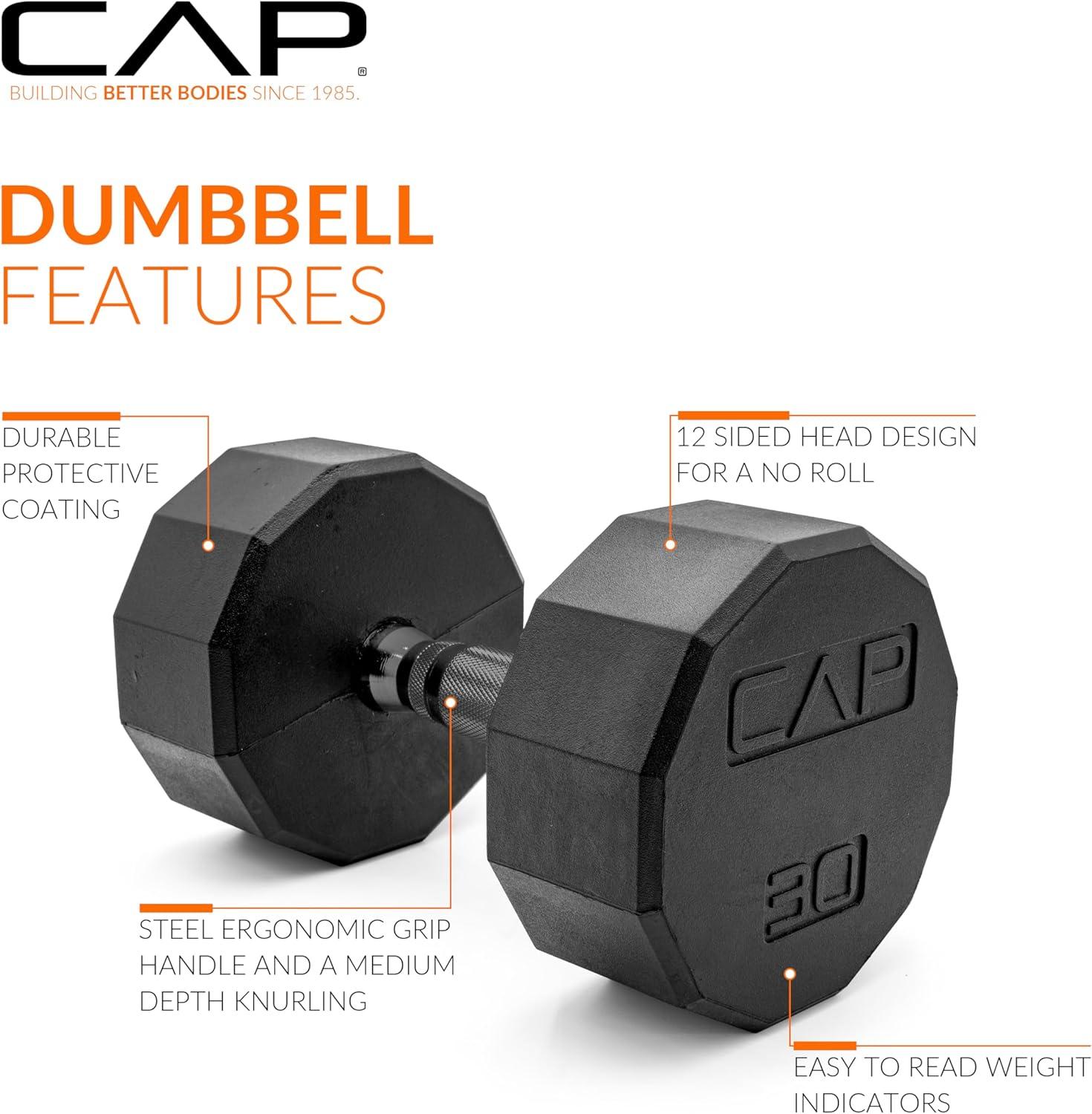 imageCAP Barbell Coated Hex Dumbbell Weight  Multiple Options12Sided  Black Handle