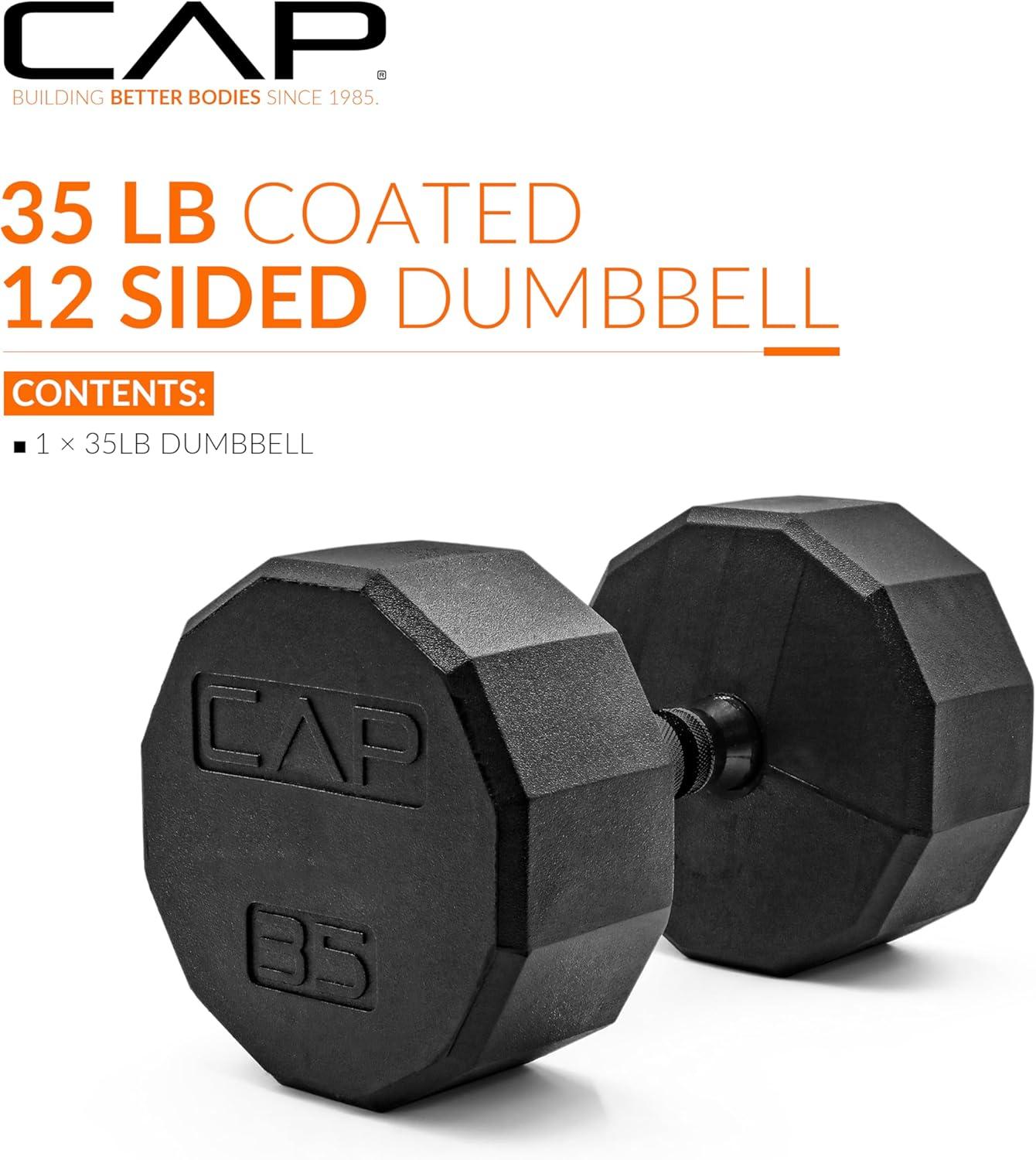 imageCAP Barbell Coated Hex Dumbbell Weight  Multiple Options12Sided  Black Handle