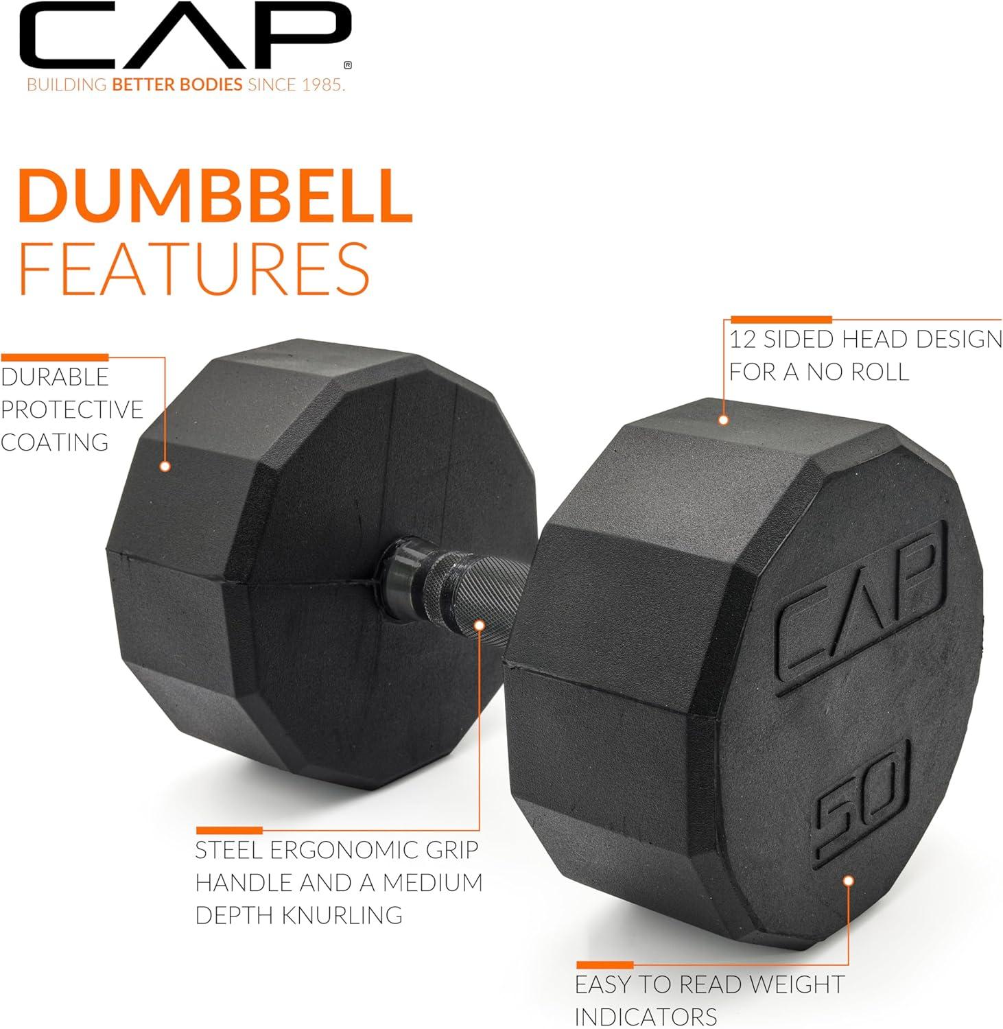 imageCAP Barbell Coated Hex Dumbbell Weight  Multiple Options12Sided  Black Handle