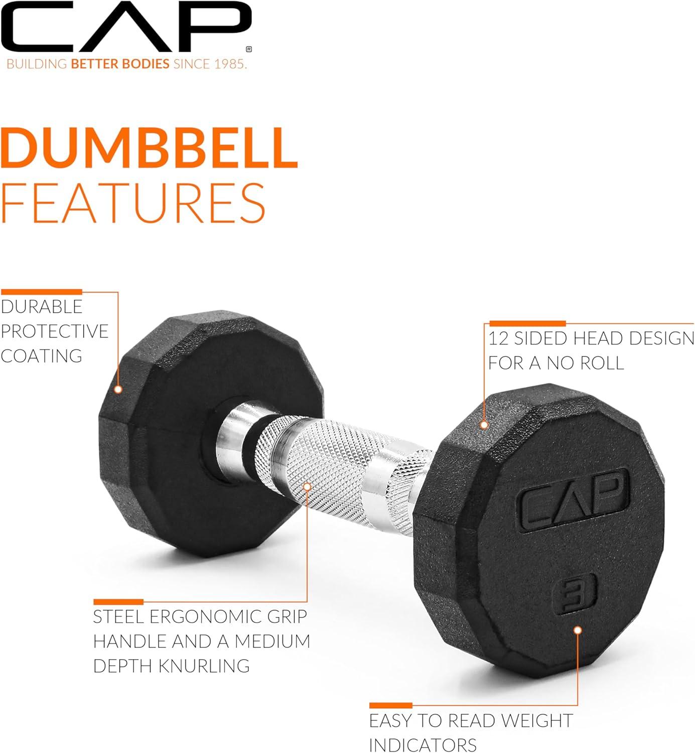 imageCAP Barbell Coated Hex Dumbbell Weight  Multiple Options12Sided  Chrome Handle