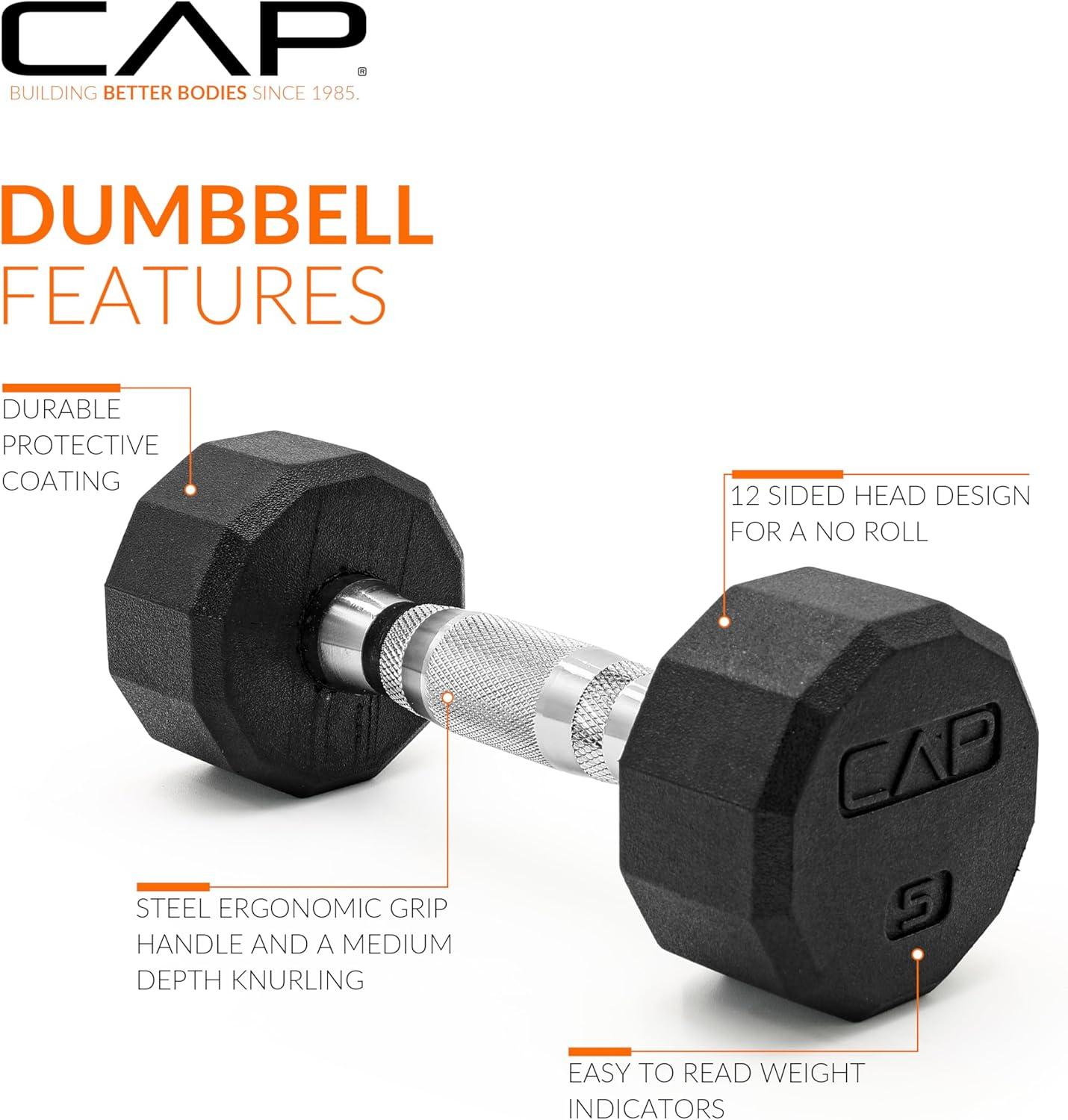 imageCAP Barbell Coated Hex Dumbbell Weight  Multiple Options12Sided  Chrome Handle