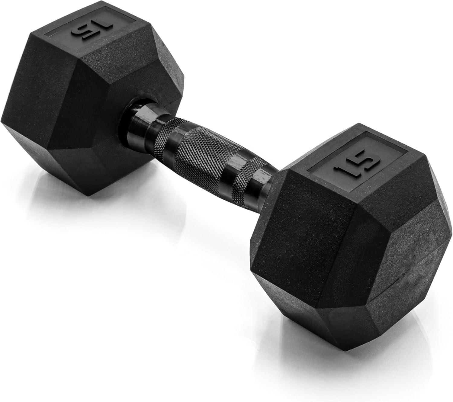 imageCAP Barbell Coated Hex Dumbbell Weight  Multiple OptionsBlack Handle