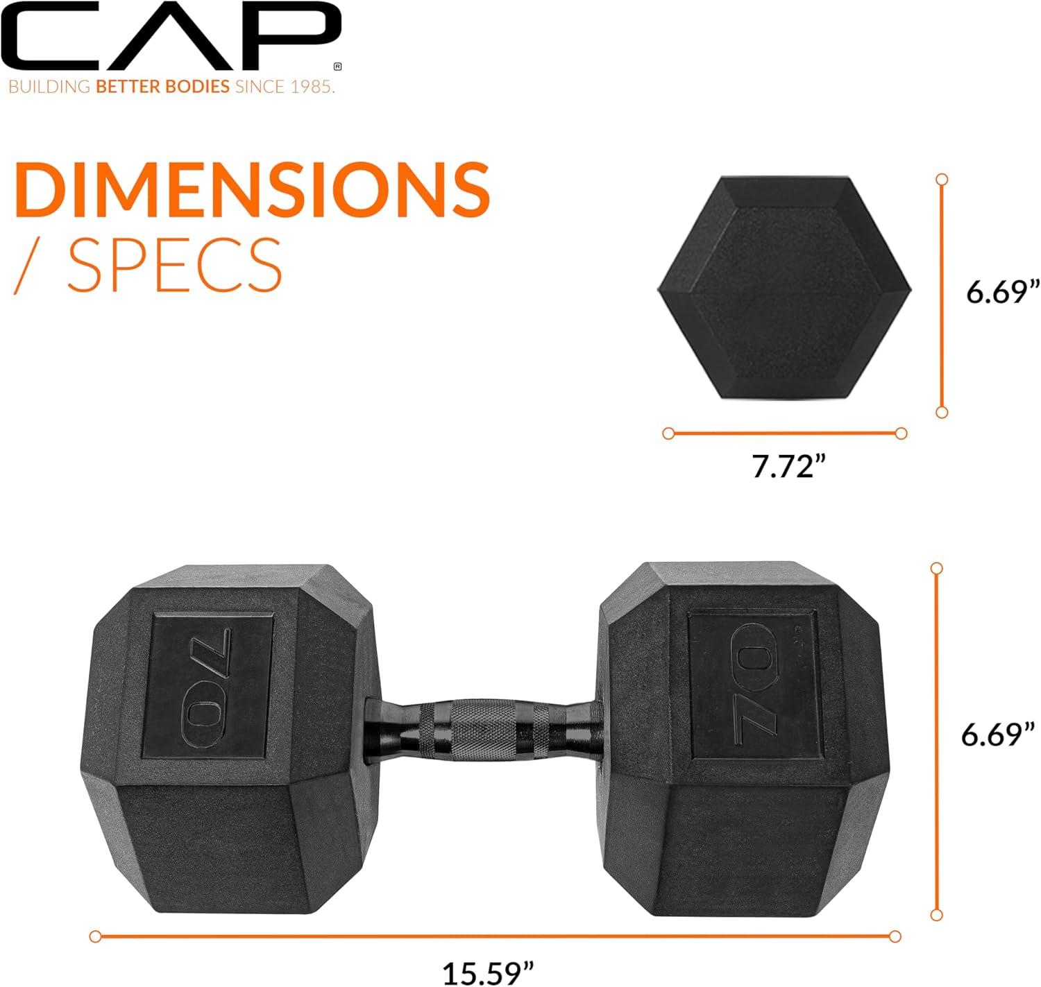 imageCAP Barbell Coated Hex Dumbbell Weight  Multiple OptionsBlack Handle
