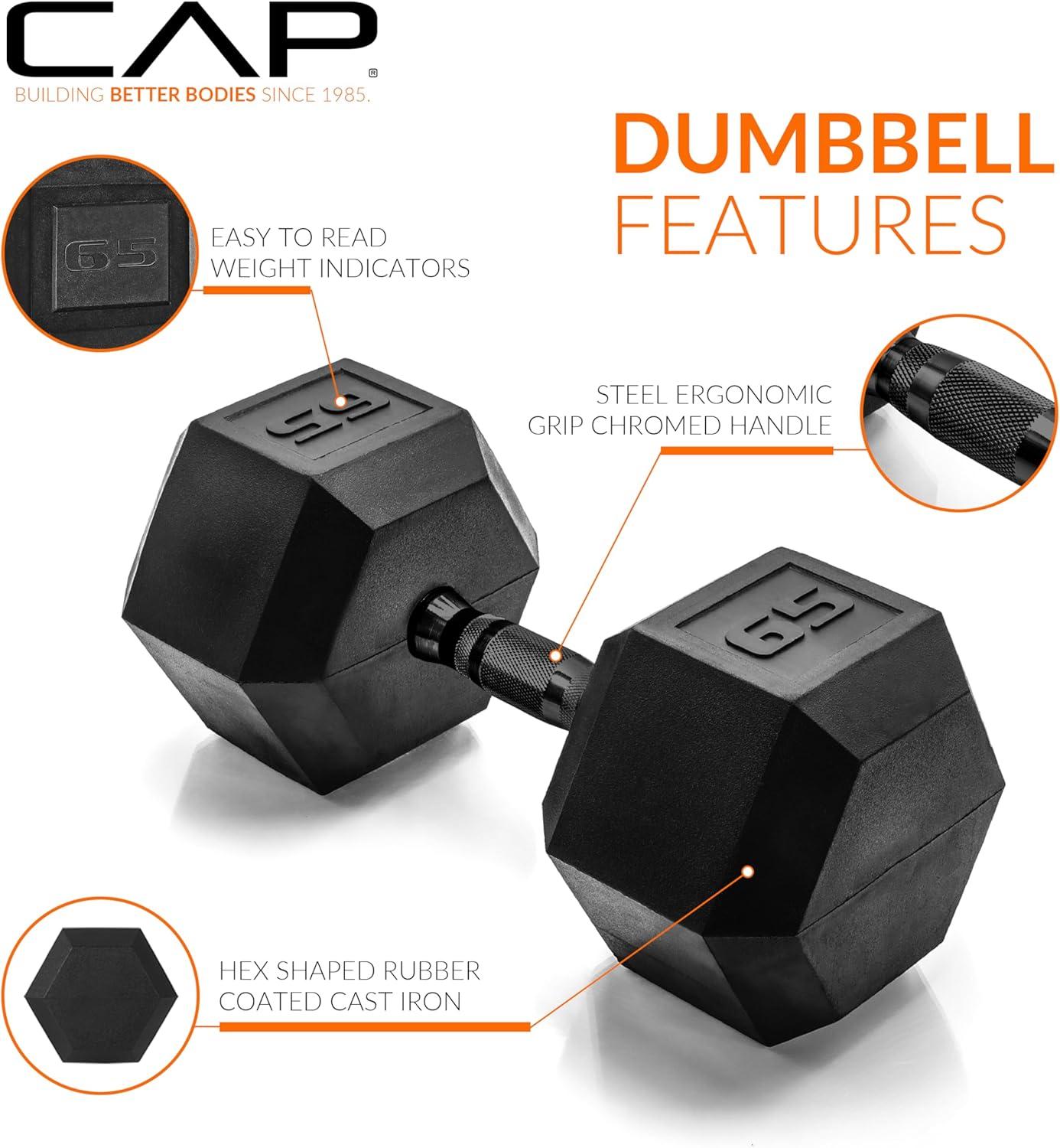 imageCAP Barbell Coated Hex Dumbbell Weight  Multiple OptionsBlack Handle