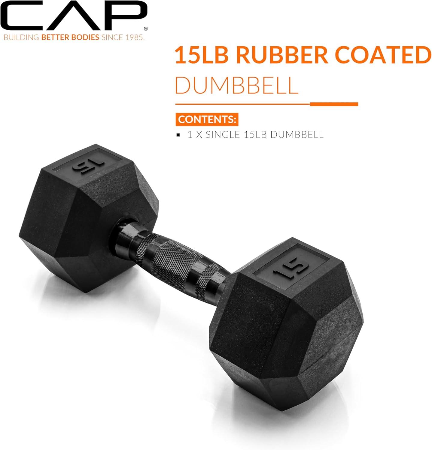 imageCAP Barbell Coated Hex Dumbbell Weight  Multiple OptionsBlack Handle