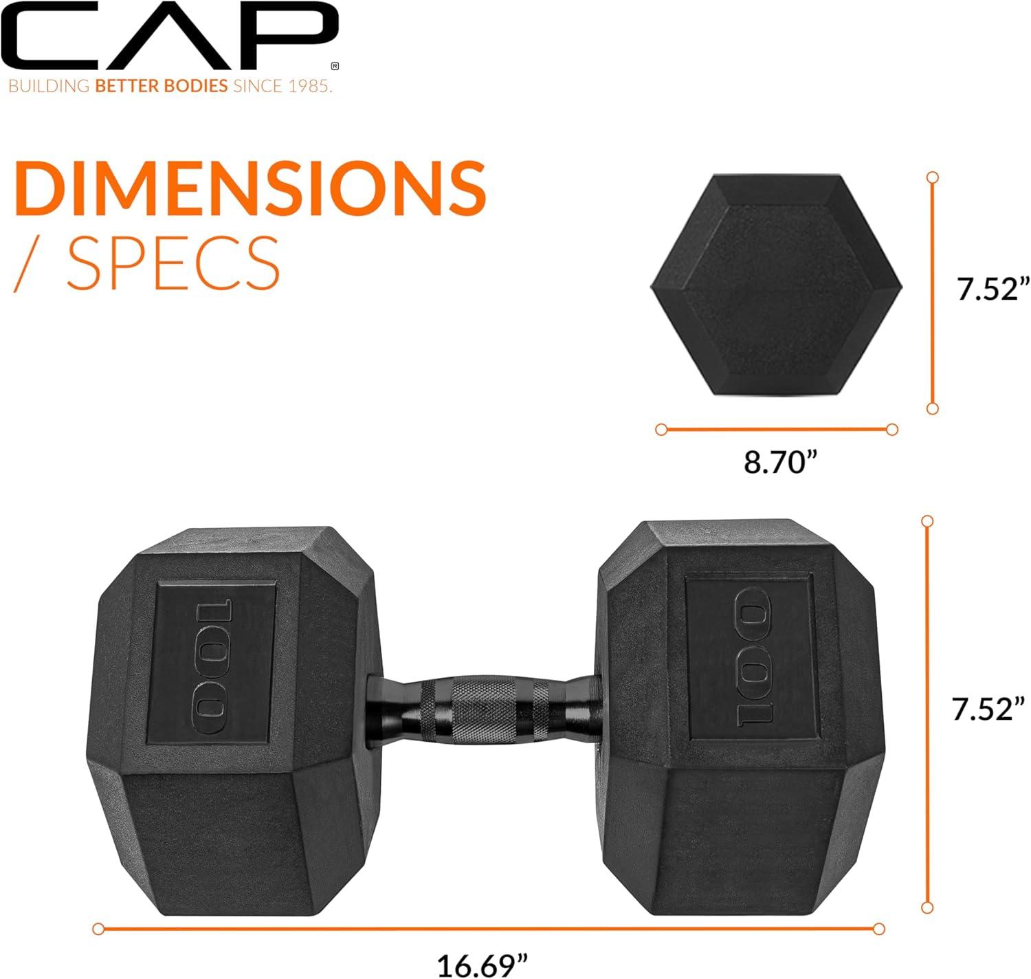 imageCAP Barbell Coated Hex Dumbbell Weight  Multiple OptionsBlack Handle