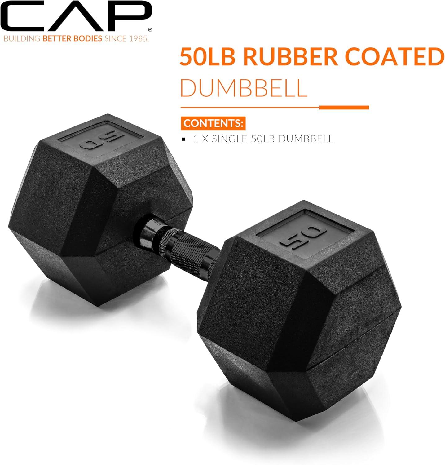 imageCAP Barbell Coated Hex Dumbbell Weight  Multiple OptionsBlack Handle