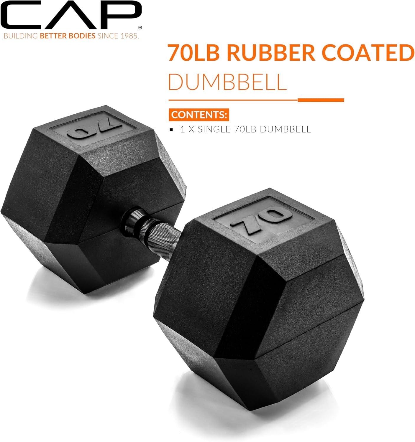 imageCAP Barbell Coated Hex Dumbbell Weight  Multiple OptionsBlack Handle