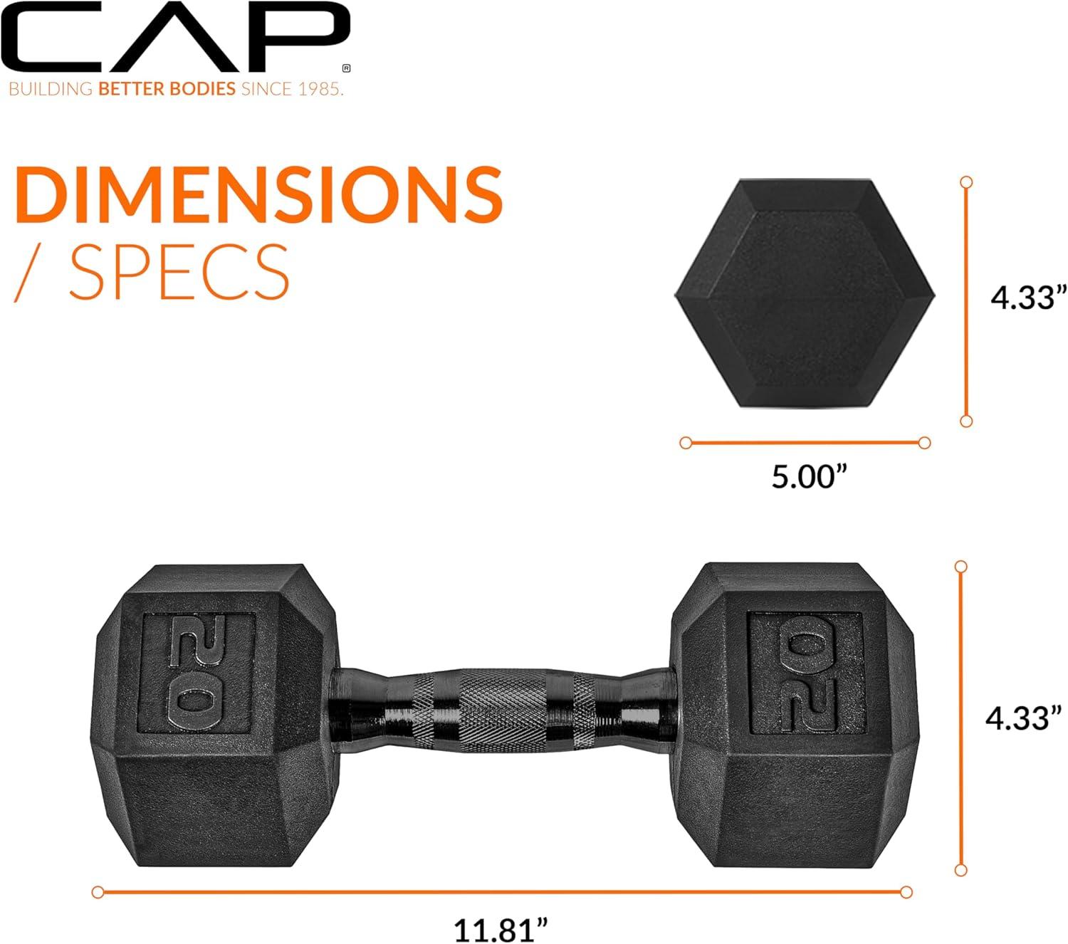 imageCAP Barbell Coated Hex Dumbbell Weight  Multiple OptionsBlack Handle