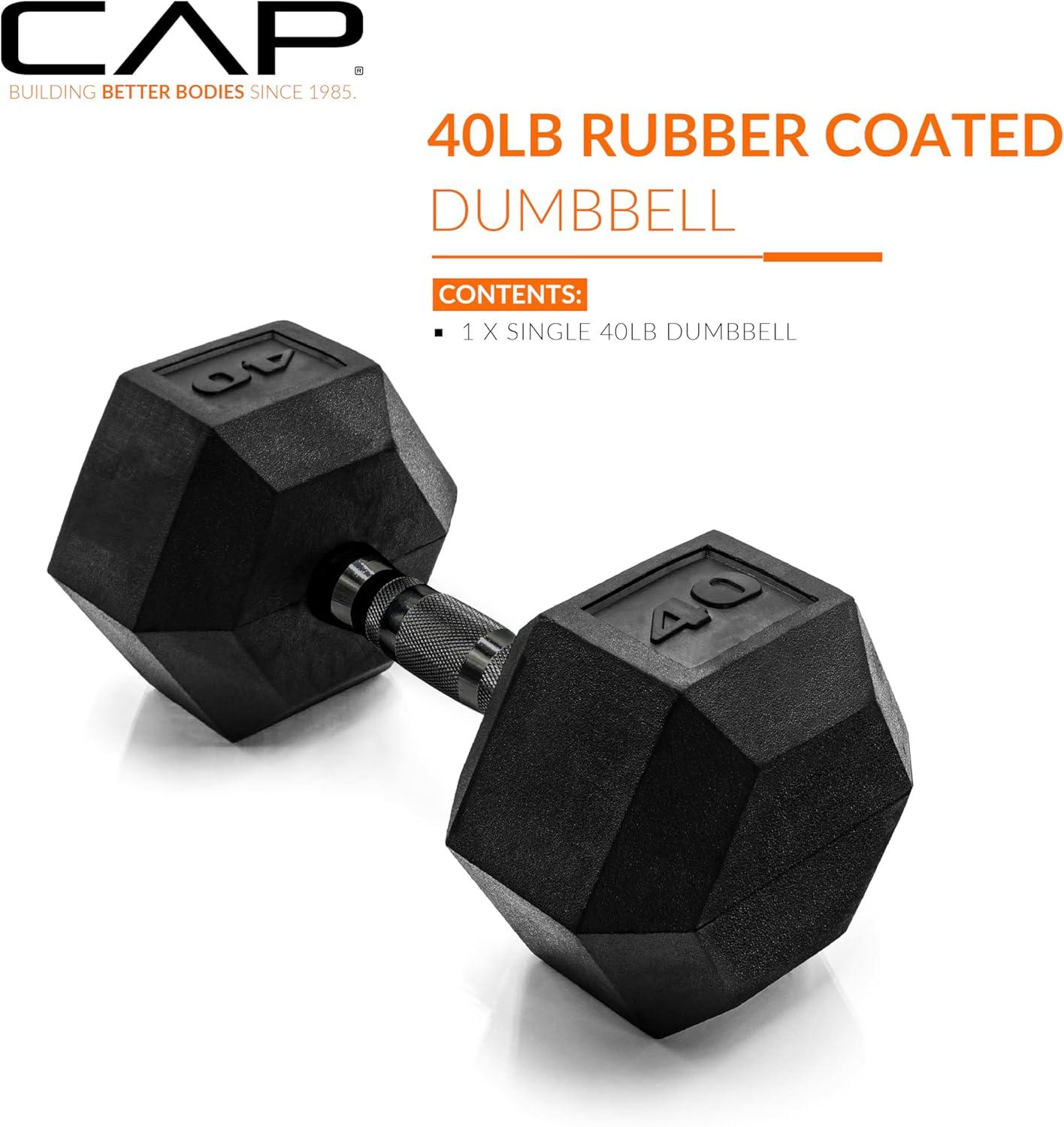 imageCAP Barbell Coated Hex Dumbbell Weight  Multiple OptionsBlack Handle
