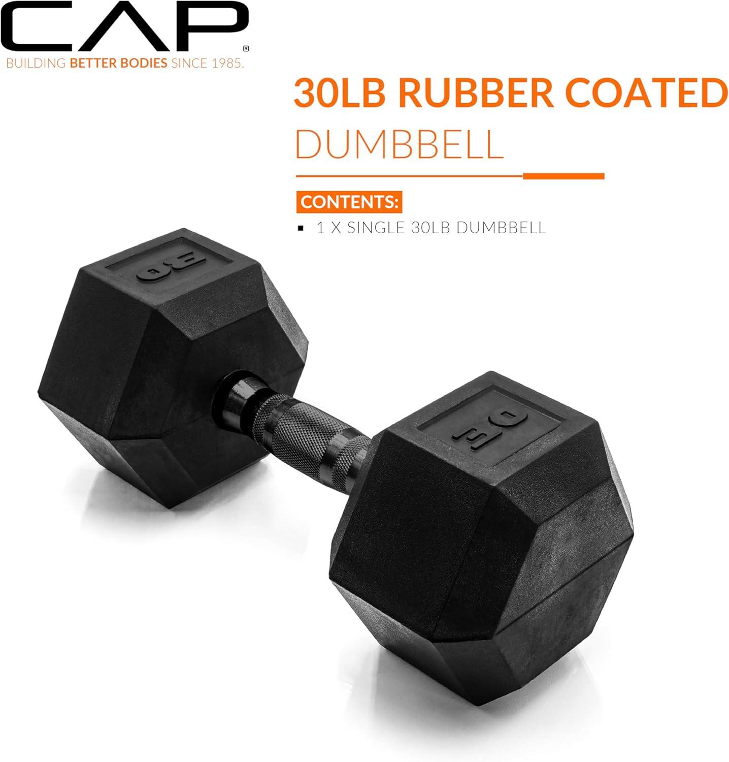 imageCAP Barbell Coated Hex Dumbbell Weight  Multiple OptionsBlack Handle