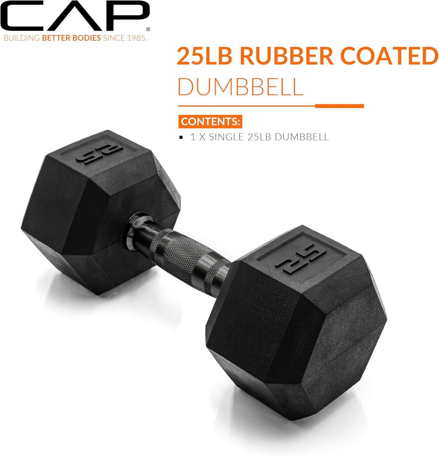 imageCAP Barbell Coated Hex Dumbbell Weight  Multiple OptionsBlack Handle