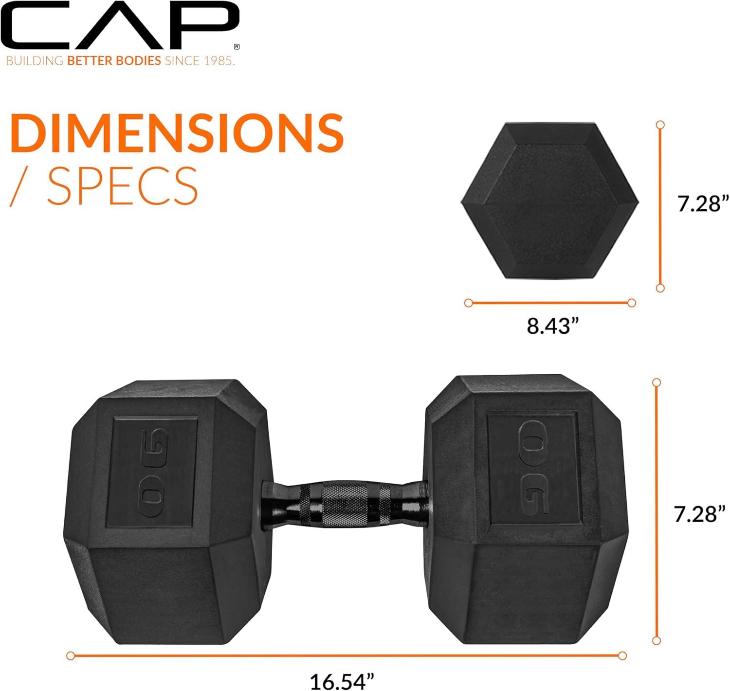 imageCAP Barbell Coated Hex Dumbbell Weight  Multiple OptionsBlack Handle