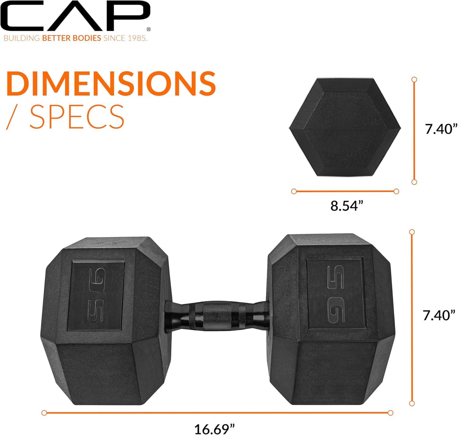 imageCAP Barbell Coated Hex Dumbbell Weight  Multiple OptionsBlack Handle