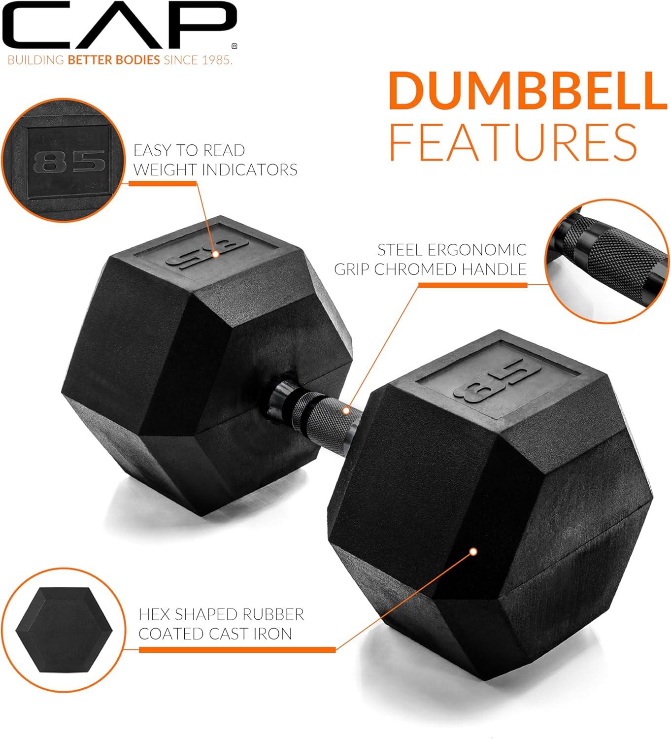 imageCAP Barbell Coated Hex Dumbbell Weight  Multiple OptionsBlack Handle