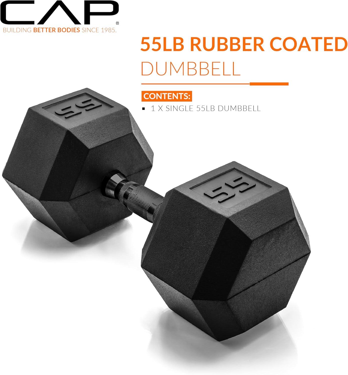 imageCAP Barbell Coated Hex Dumbbell Weight  Multiple OptionsBlack Handle