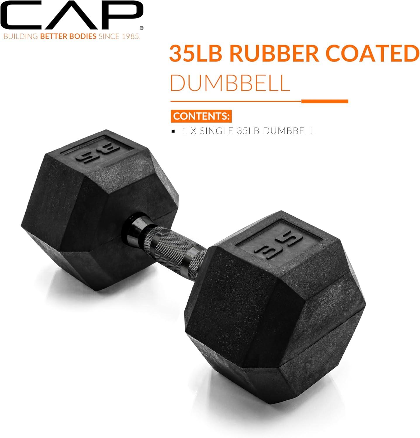imageCAP Barbell Coated Hex Dumbbell Weight  Multiple OptionsBlack Handle