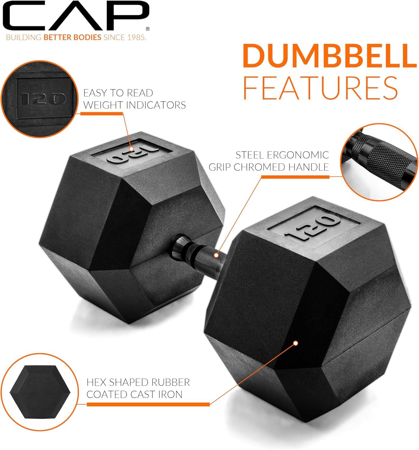 imageCAP Barbell Coated Hex Dumbbell Weight  Multiple OptionsBlack Handle