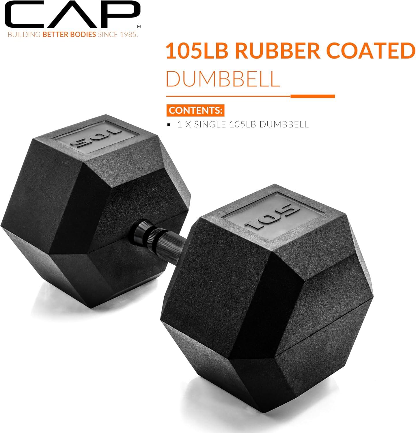 imageCAP Barbell Coated Hex Dumbbell Weight  Multiple OptionsBlack Handle
