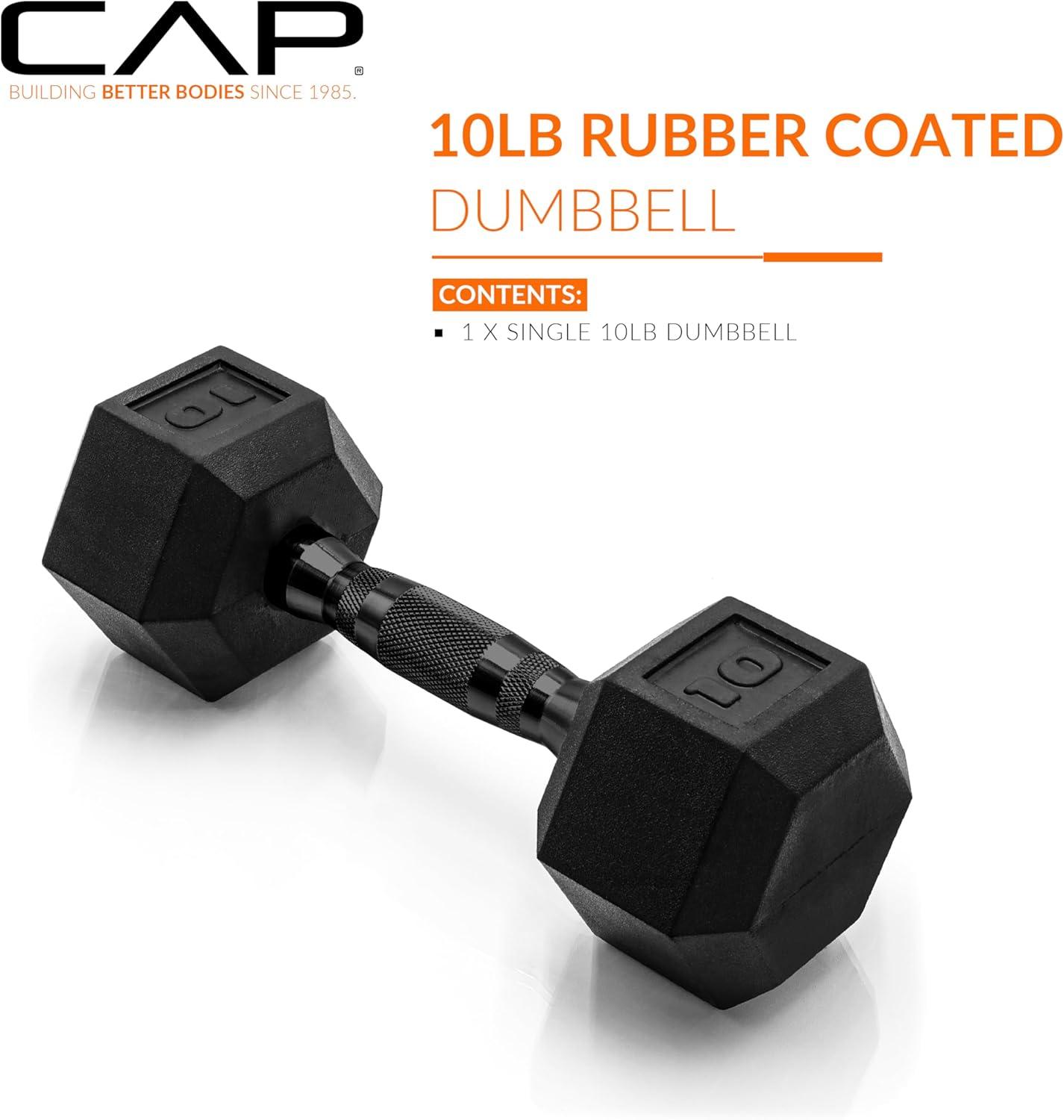 imageCAP Barbell Coated Hex Dumbbell Weight  Multiple OptionsBlack Handle