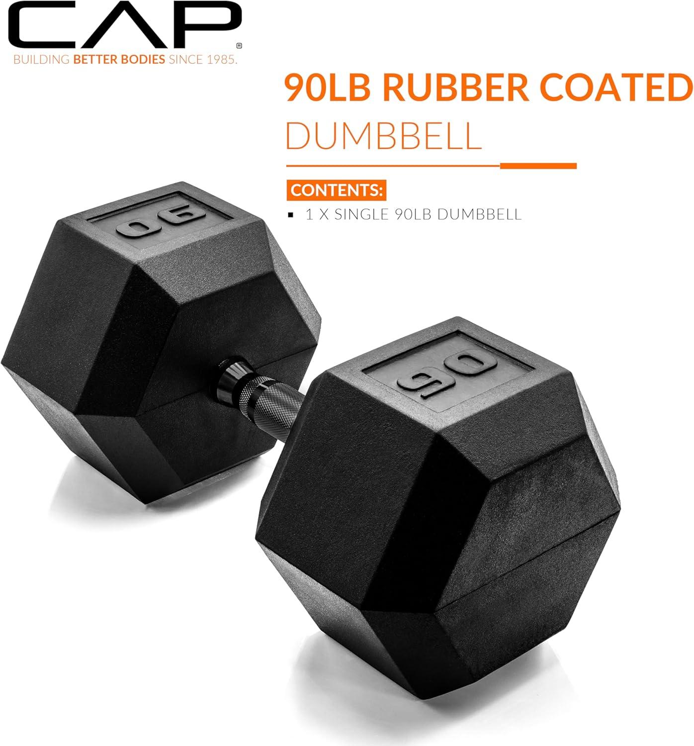 imageCAP Barbell Coated Hex Dumbbell Weight  Multiple OptionsBlack Handle