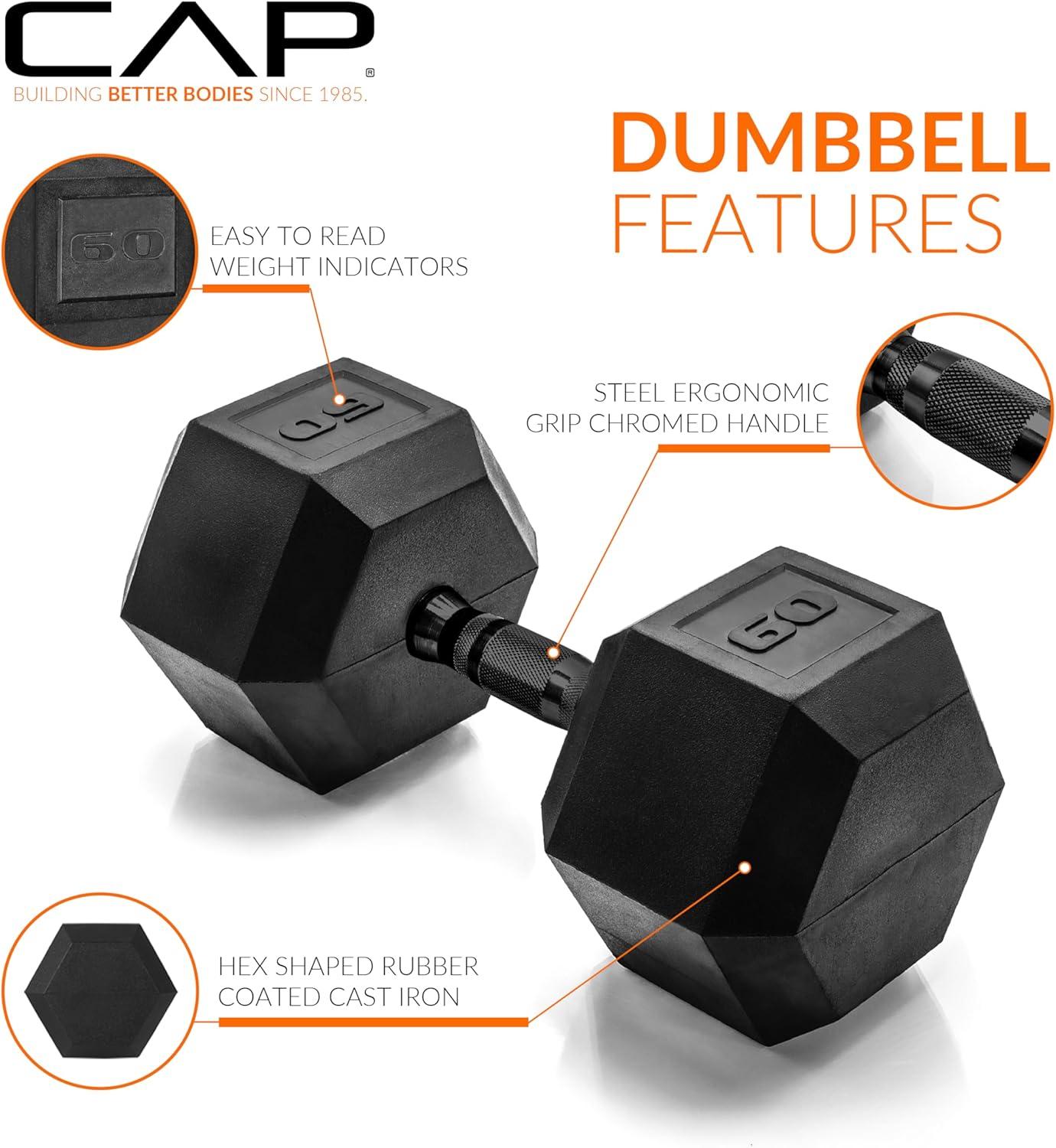 imageCAP Barbell Coated Hex Dumbbell Weight  Multiple OptionsBlack Handle