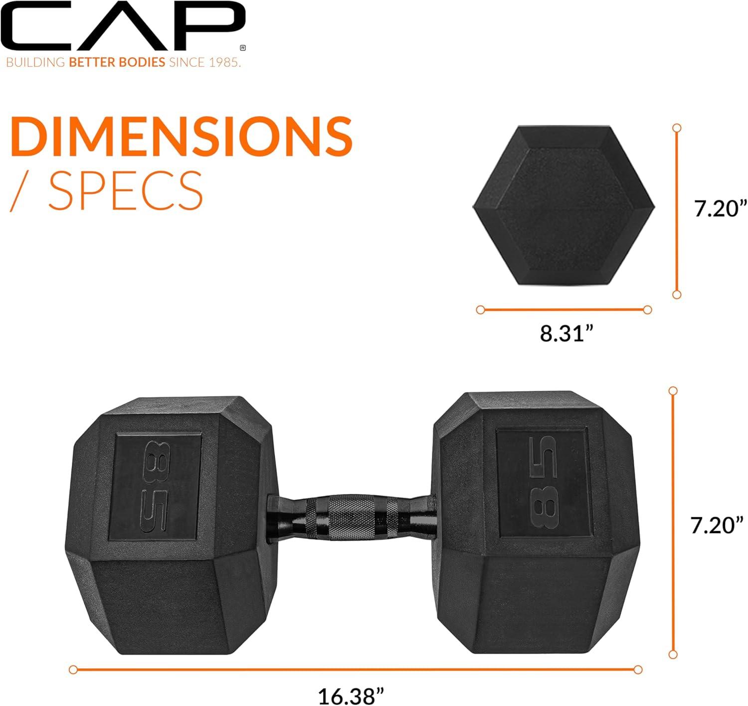 imageCAP Barbell Coated Hex Dumbbell Weight  Multiple OptionsBlack Handle