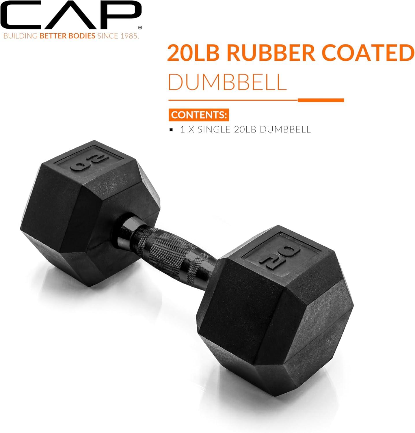 imageCAP Barbell Coated Hex Dumbbell Weight  Multiple OptionsBlack Handle