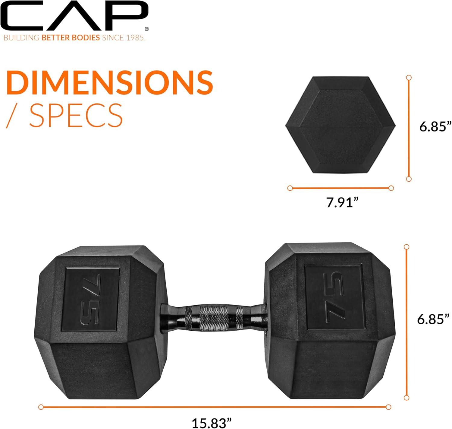 imageCAP Barbell Coated Hex Dumbbell Weight  Multiple OptionsBlack Handle