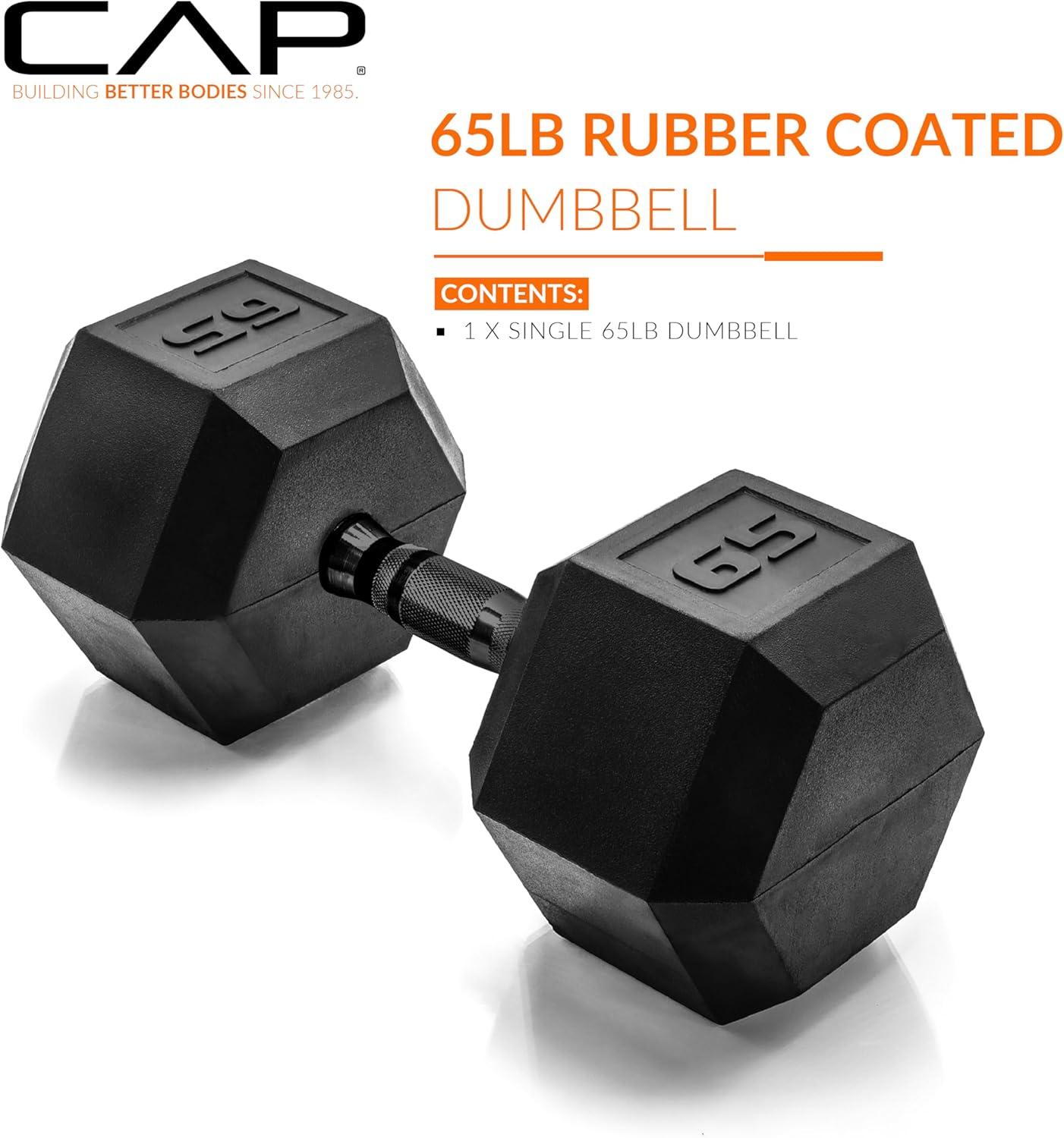 imageCAP Barbell Coated Hex Dumbbell Weight  Multiple OptionsBlack Handle