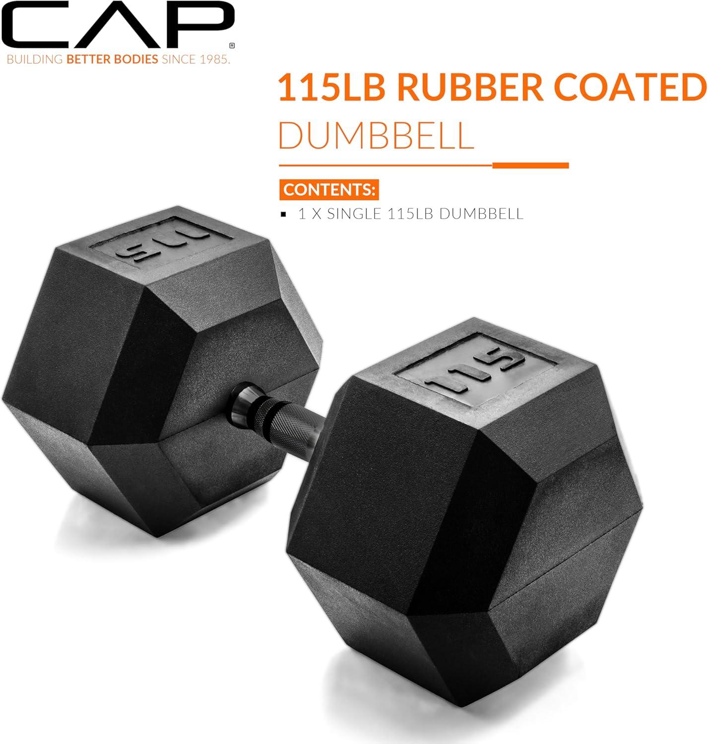 imageCAP Barbell Coated Hex Dumbbell Weight  Multiple OptionsBlack Handle