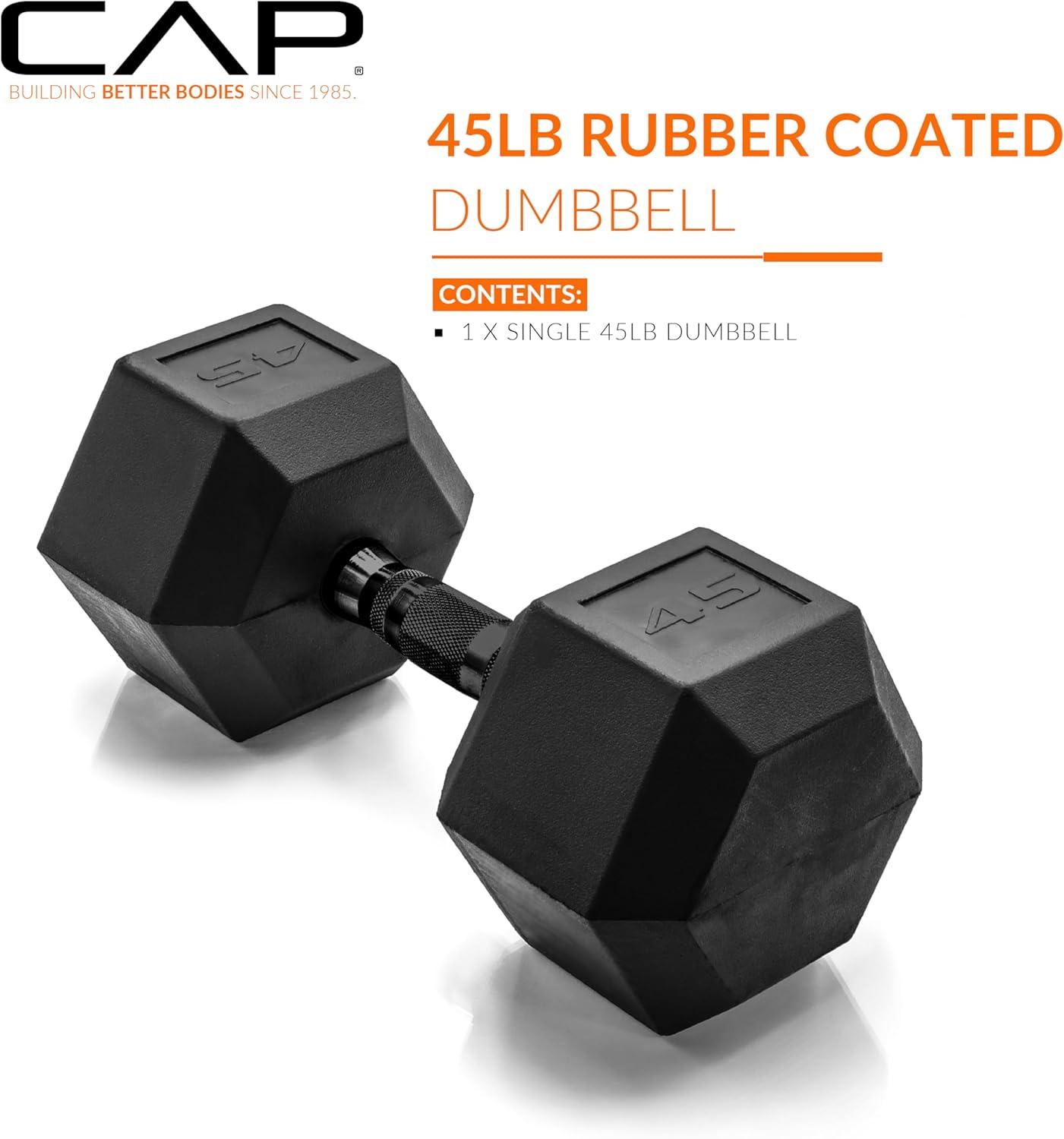 imageCAP Barbell Coated Hex Dumbbell Weight  Multiple OptionsBlack Handle