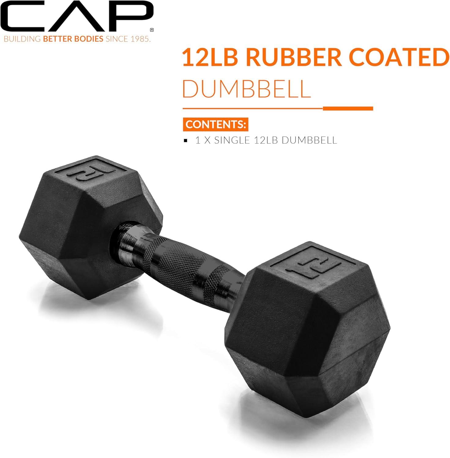 imageCAP Barbell Coated Hex Dumbbell Weight  Multiple OptionsBlack Handle