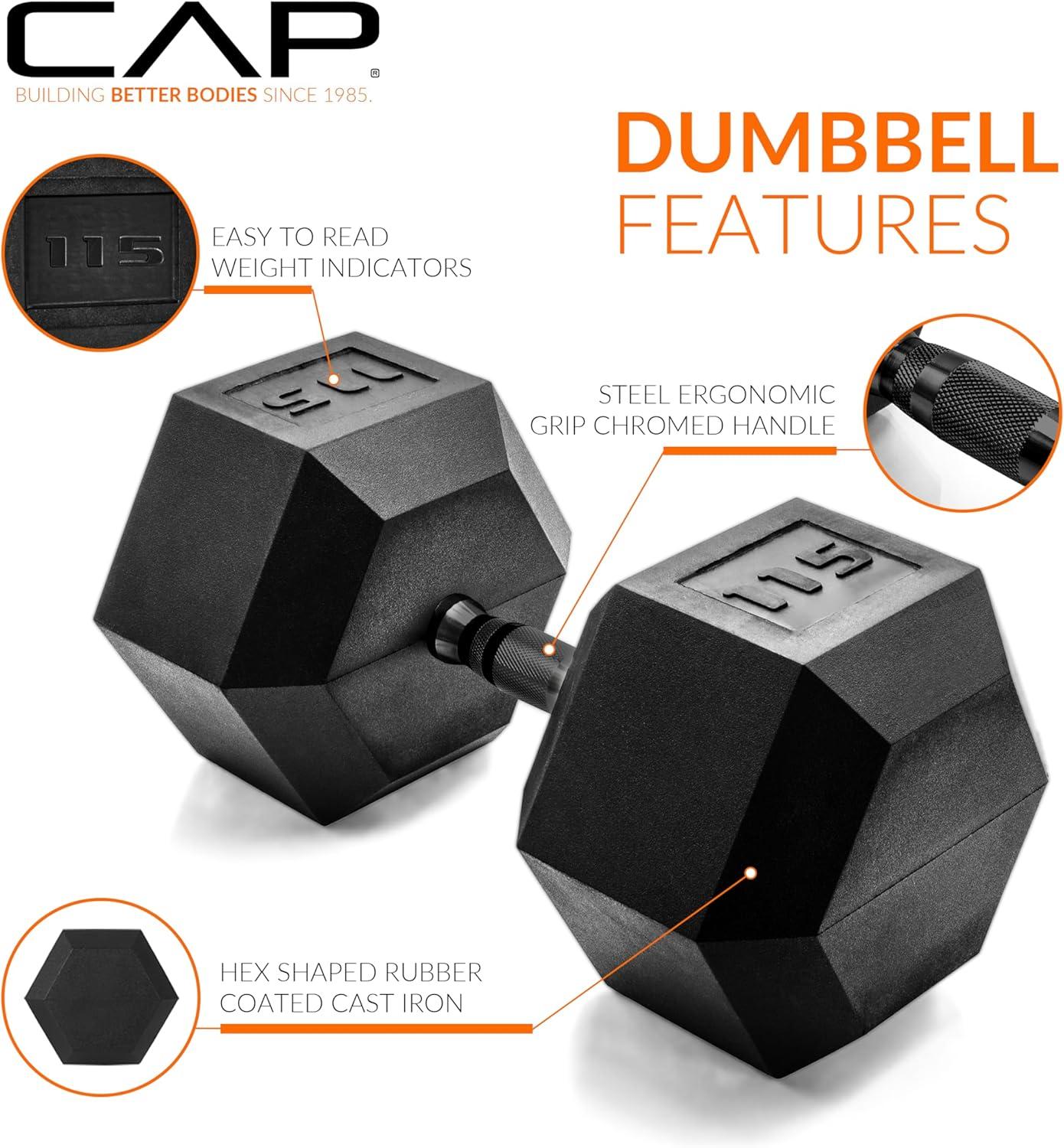 imageCAP Barbell Coated Hex Dumbbell Weight  Multiple OptionsBlack Handle