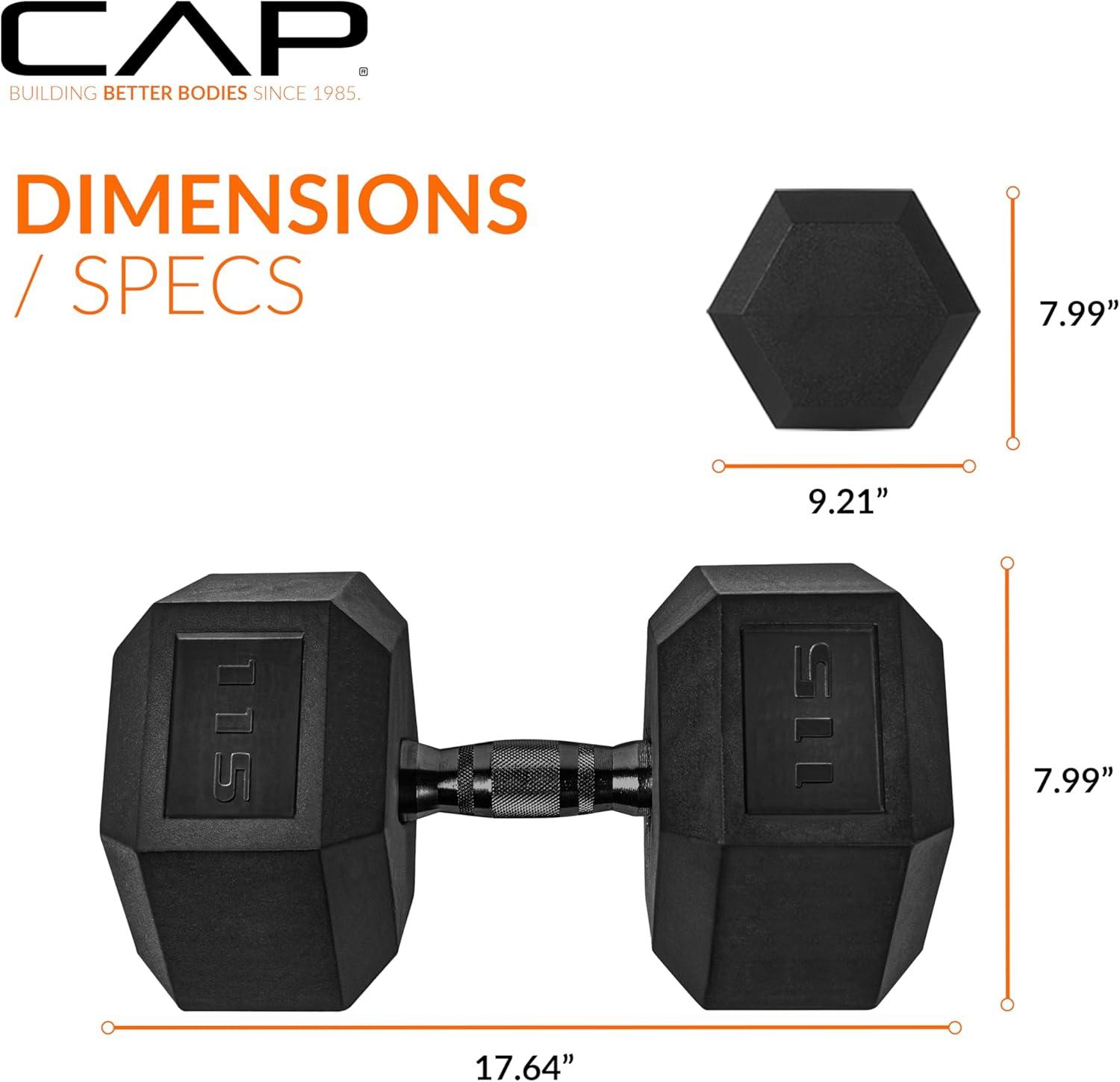 imageCAP Barbell Coated Hex Dumbbell Weight  Multiple OptionsBlack Handle