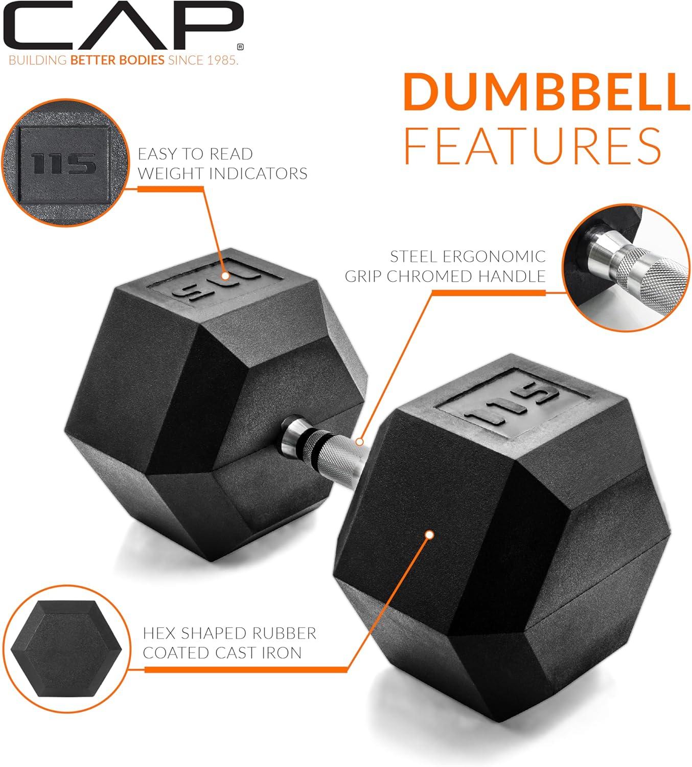 imageCAP Barbell Coated Hex Dumbbell Weight  Multiple OptionsChrome Handle