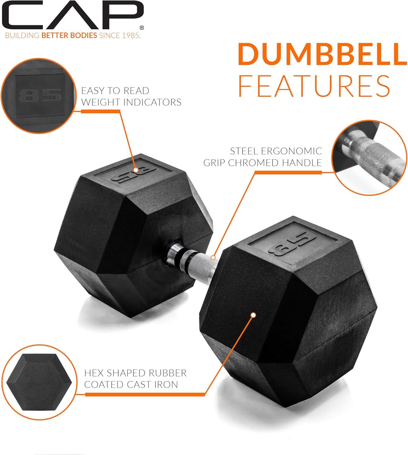 imageCAP Barbell Coated Hex Dumbbell Weight  Multiple OptionsChrome Handle