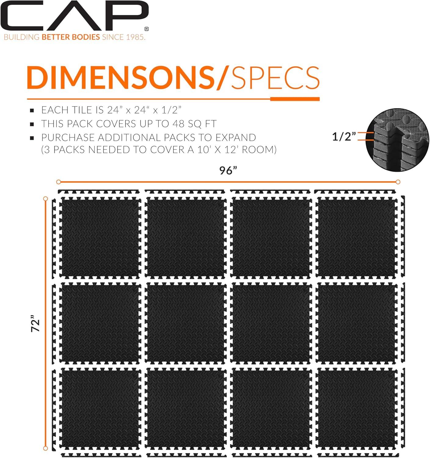 imageCAP Barbell Exercise Puzzle Mats Packs Tiles 24quotx24quot  Multiple OptionsDiamond  Black